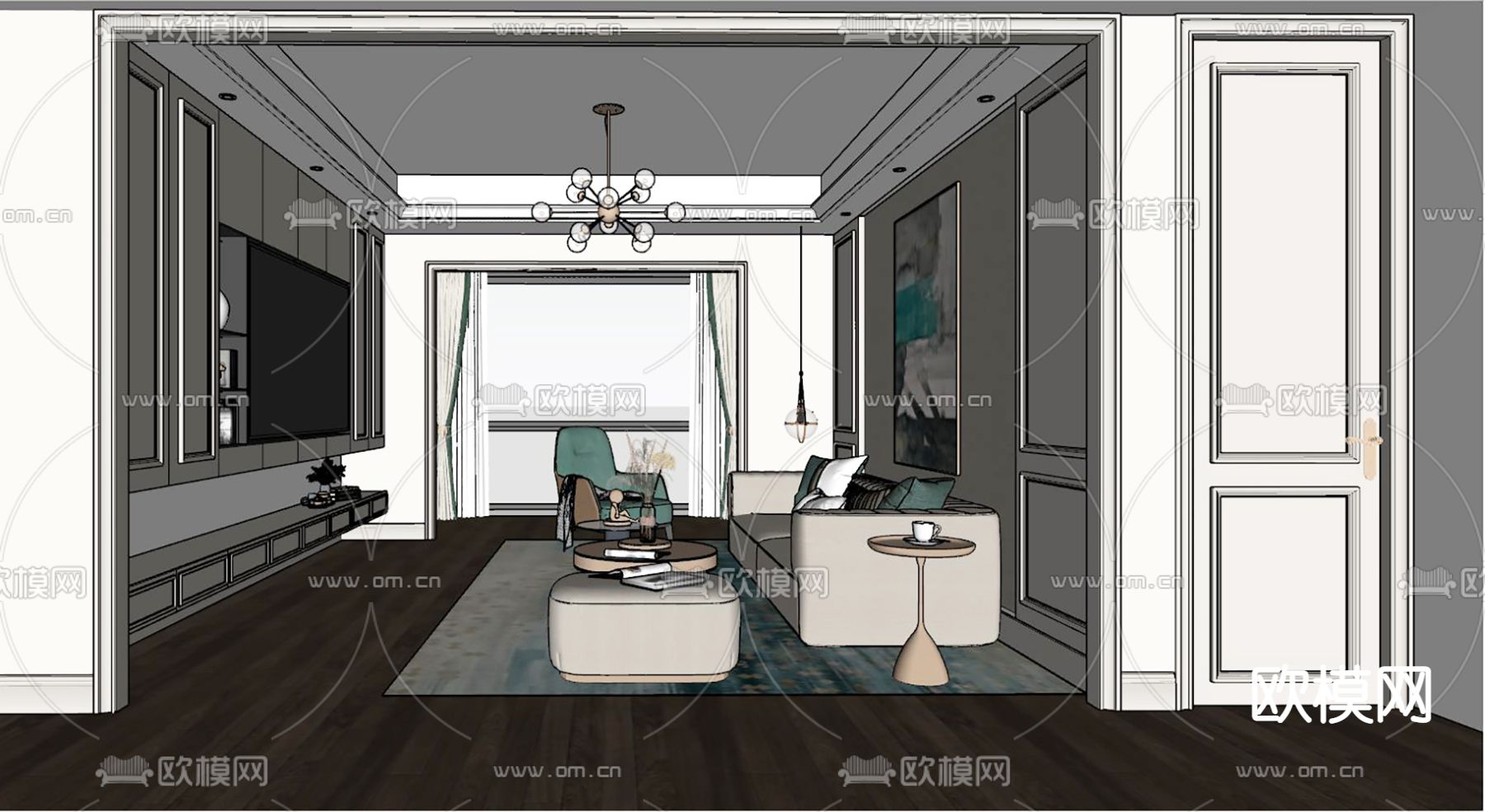 欧式客厅su模型下载（渲染图2）