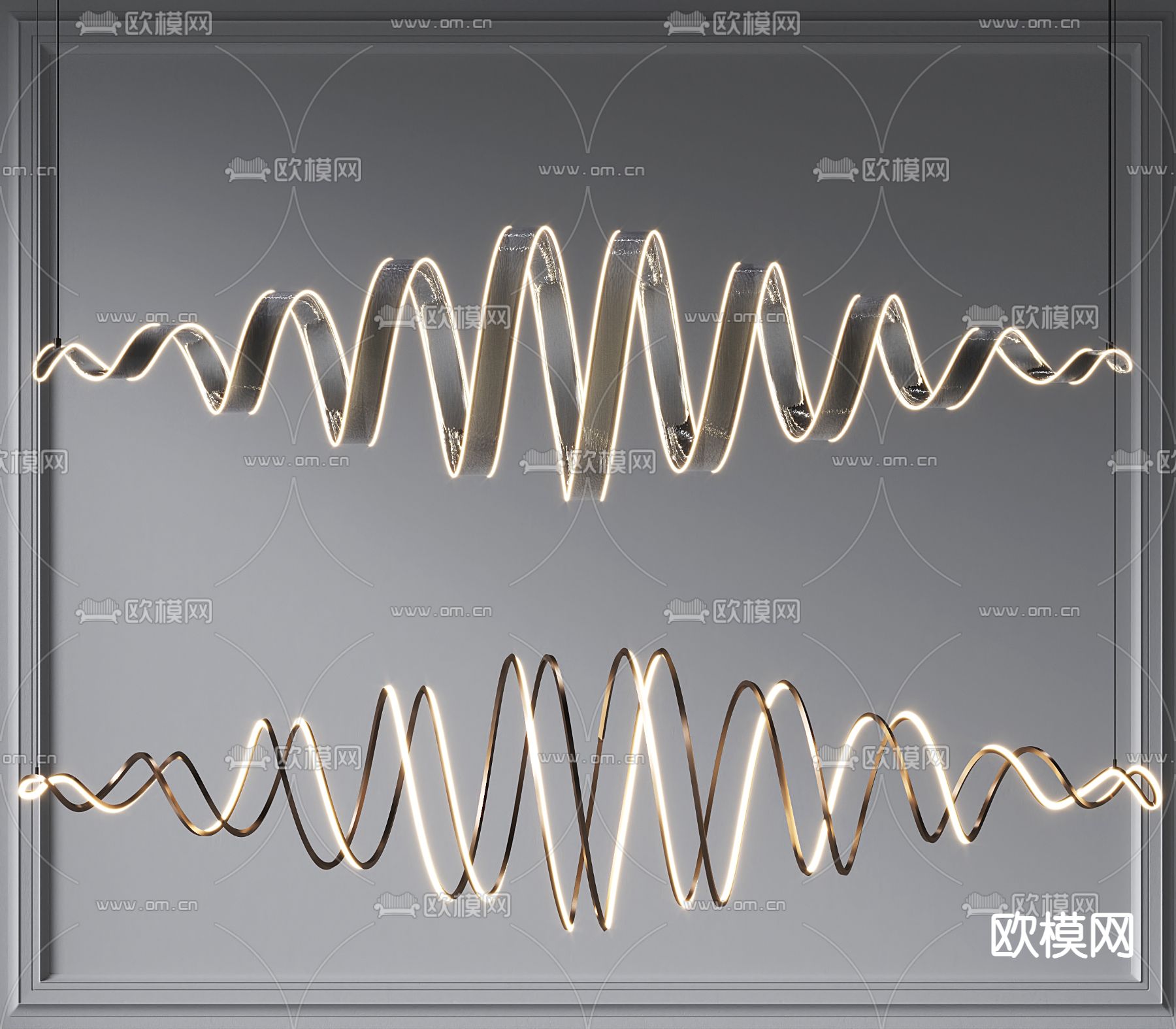 现代飘带吊灯 装饰灯su模型下载（渲染图1）