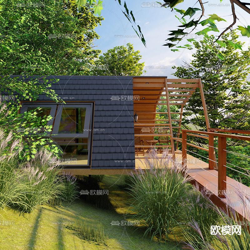 现代网红打卡景点树屋民宿su模型下载（渲染图6）