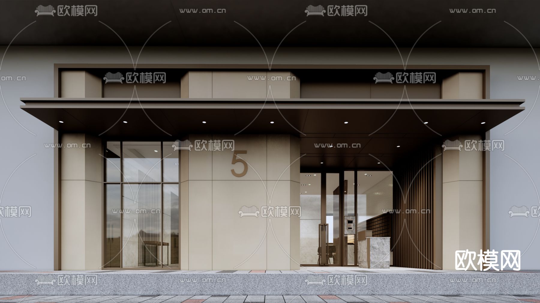 现代住宅楼入户大堂门头su模型下载_ID12130891_sketchup模型下载-欧模网