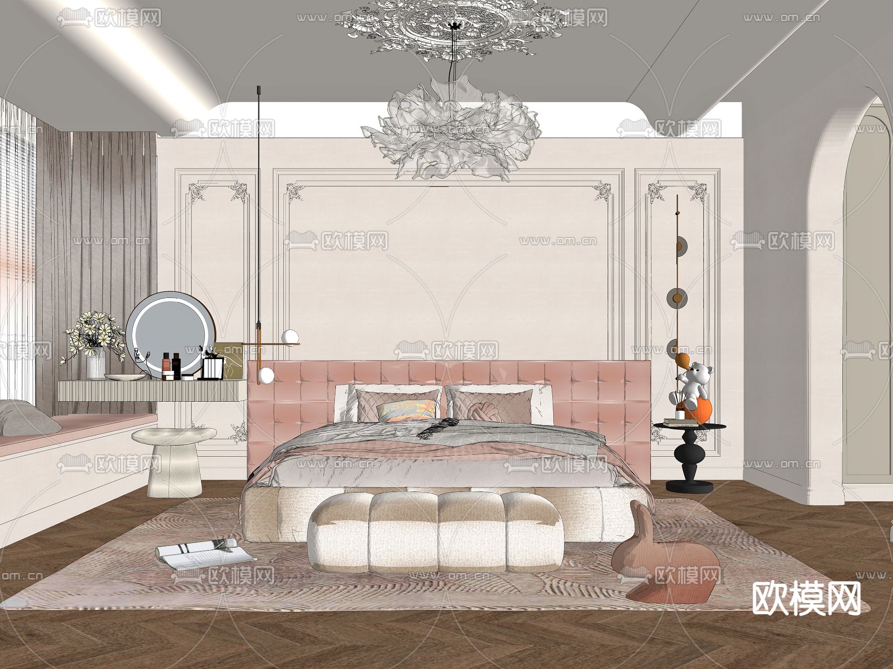 法式奶油风女儿房su模型下载（渲染图2）