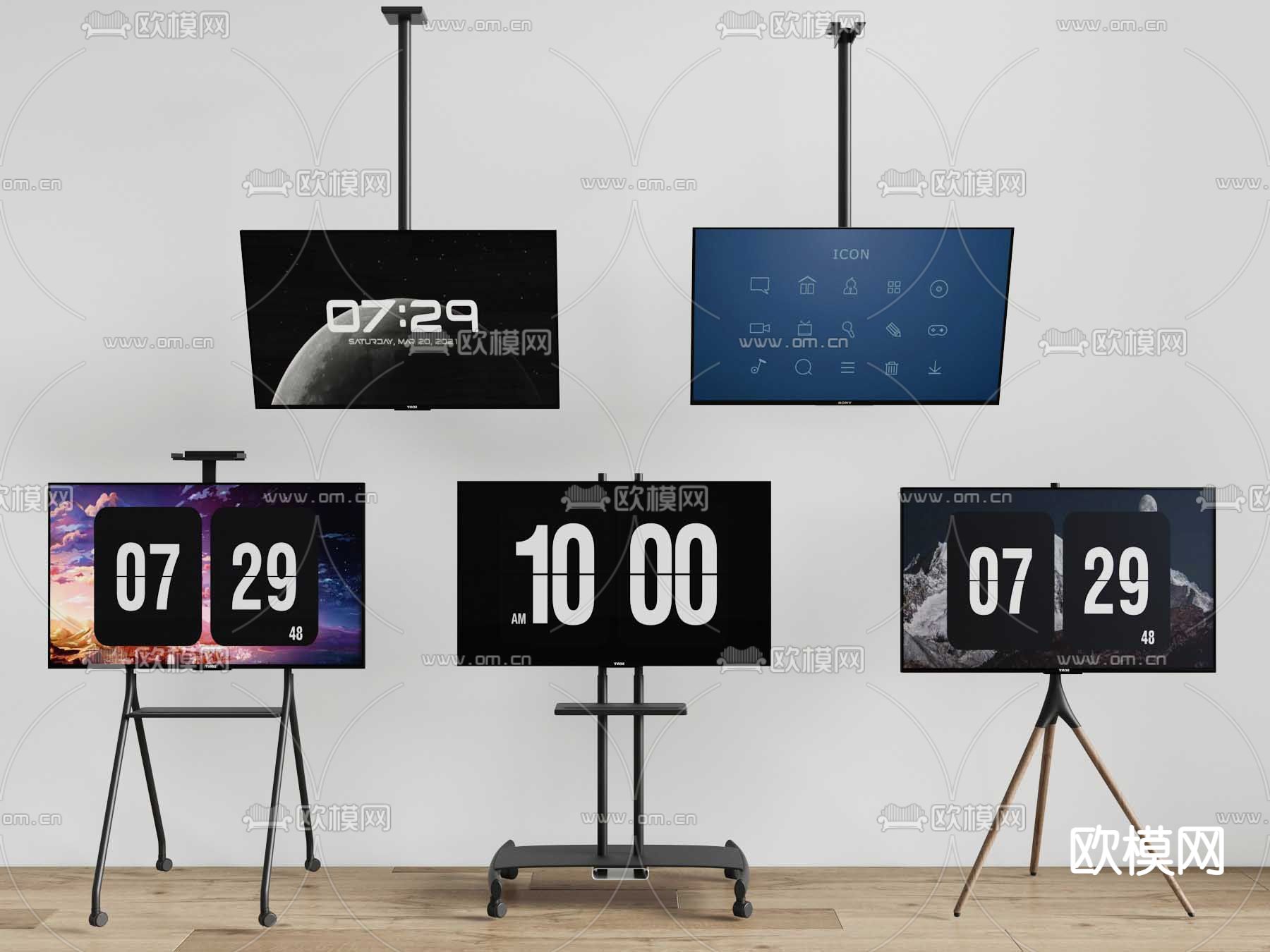 吊式电视 电视支架su模型下载（渲染图1）