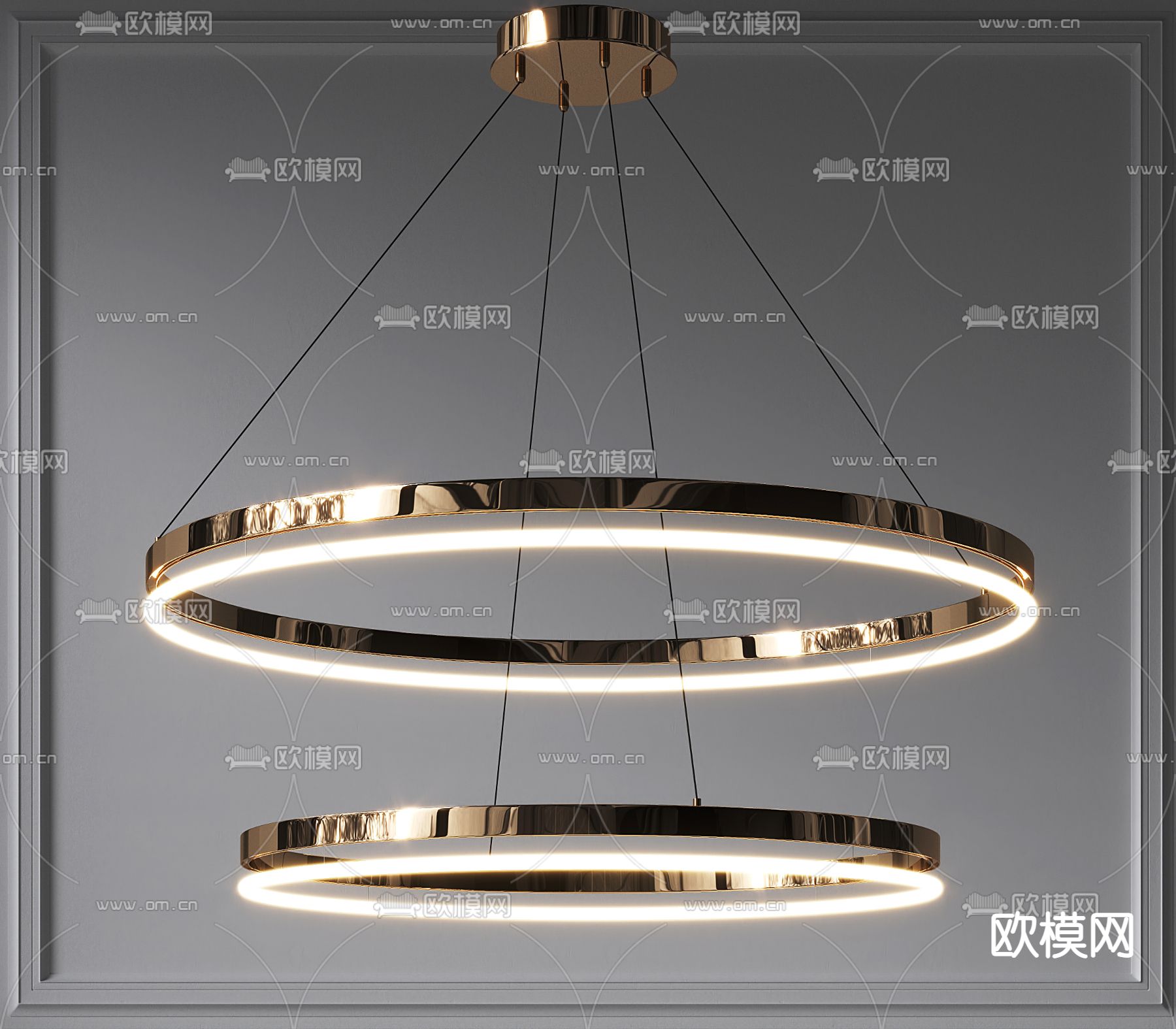 现代金属环形 双层吊灯3d模型下载_ID12133642_3dmax免费模型-欧模网