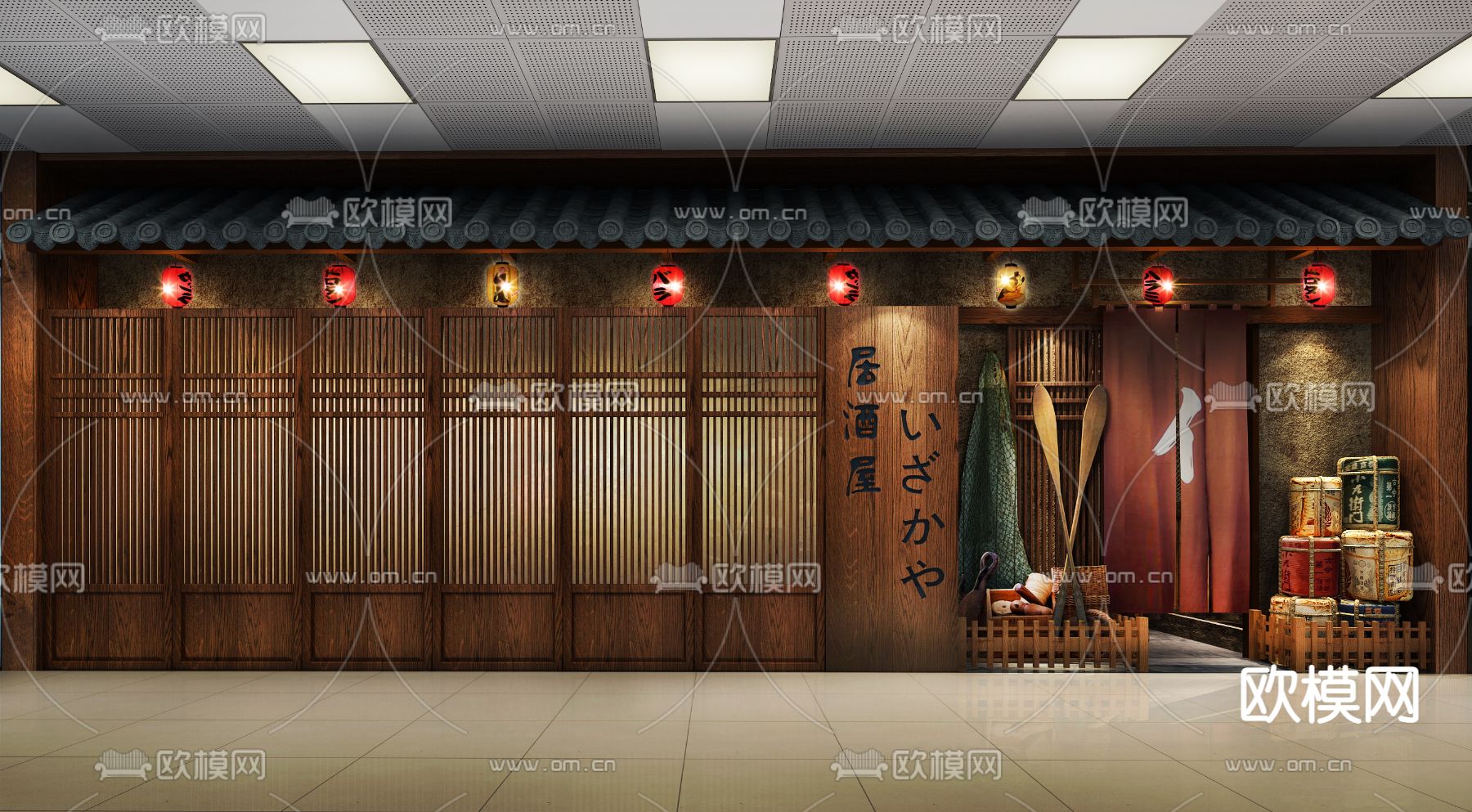 日式居酒屋餐饮3d模型下载（渲染图1）