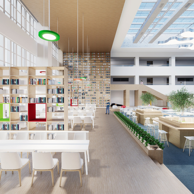  现代学校图书馆su模型 