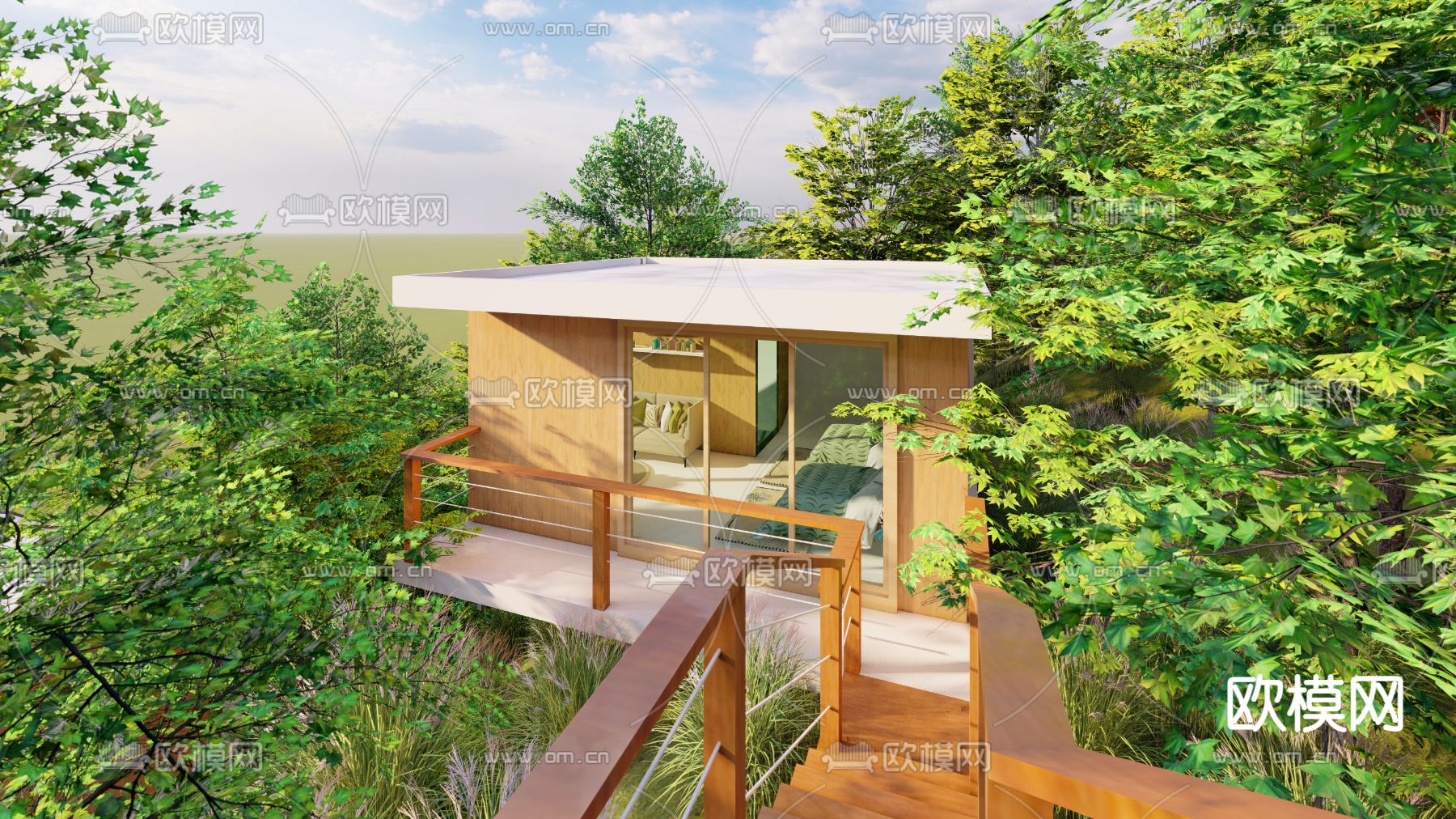 现代网红打卡景点树屋民宿su模型下载（渲染图4）