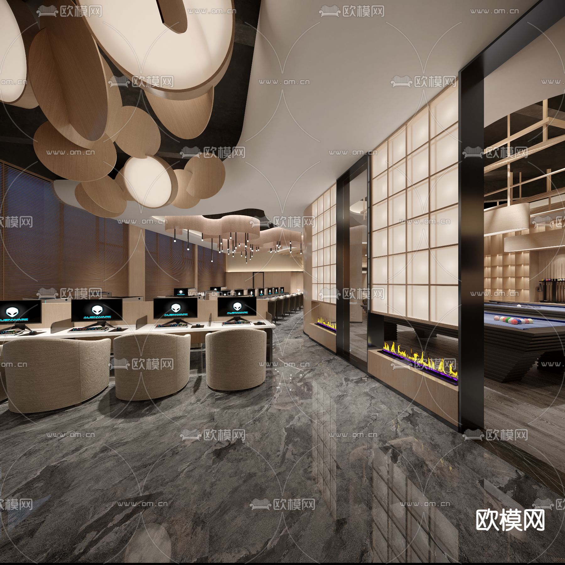 日式网吧 桌球室3d模型下载（渲染图4）