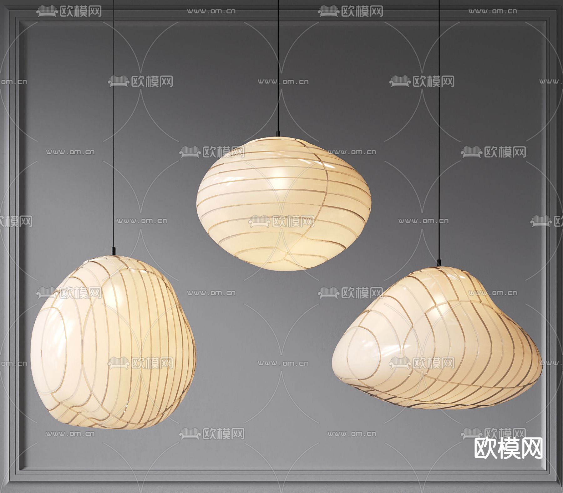 日式异形灯笼灯罩吊灯3d模型下载