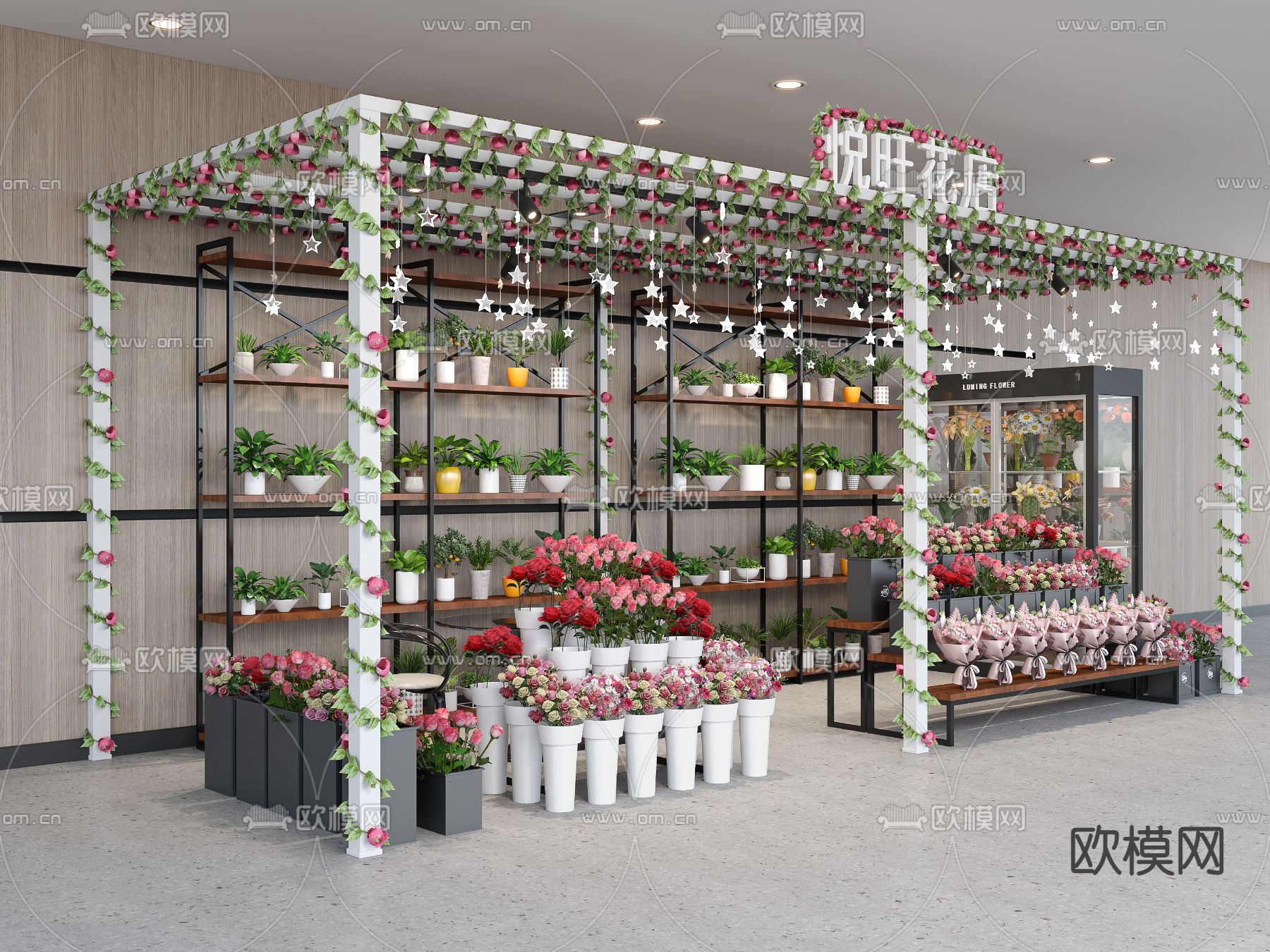 现代商场鲜花店铺 保鲜柜3d模型下载（渲染图2）