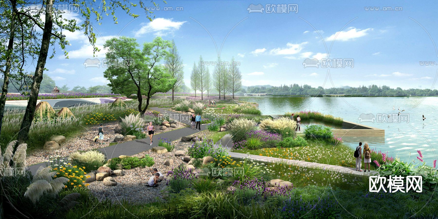 现代湿地园林鸟瞰psd下载