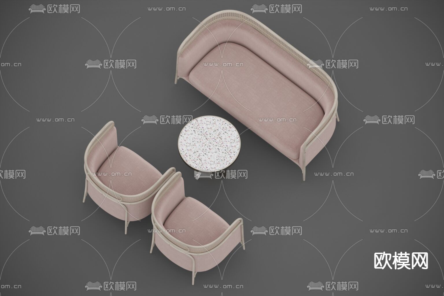 北欧简约实木布艺不锈钢水磨石休闲桌椅免费3d模型下载