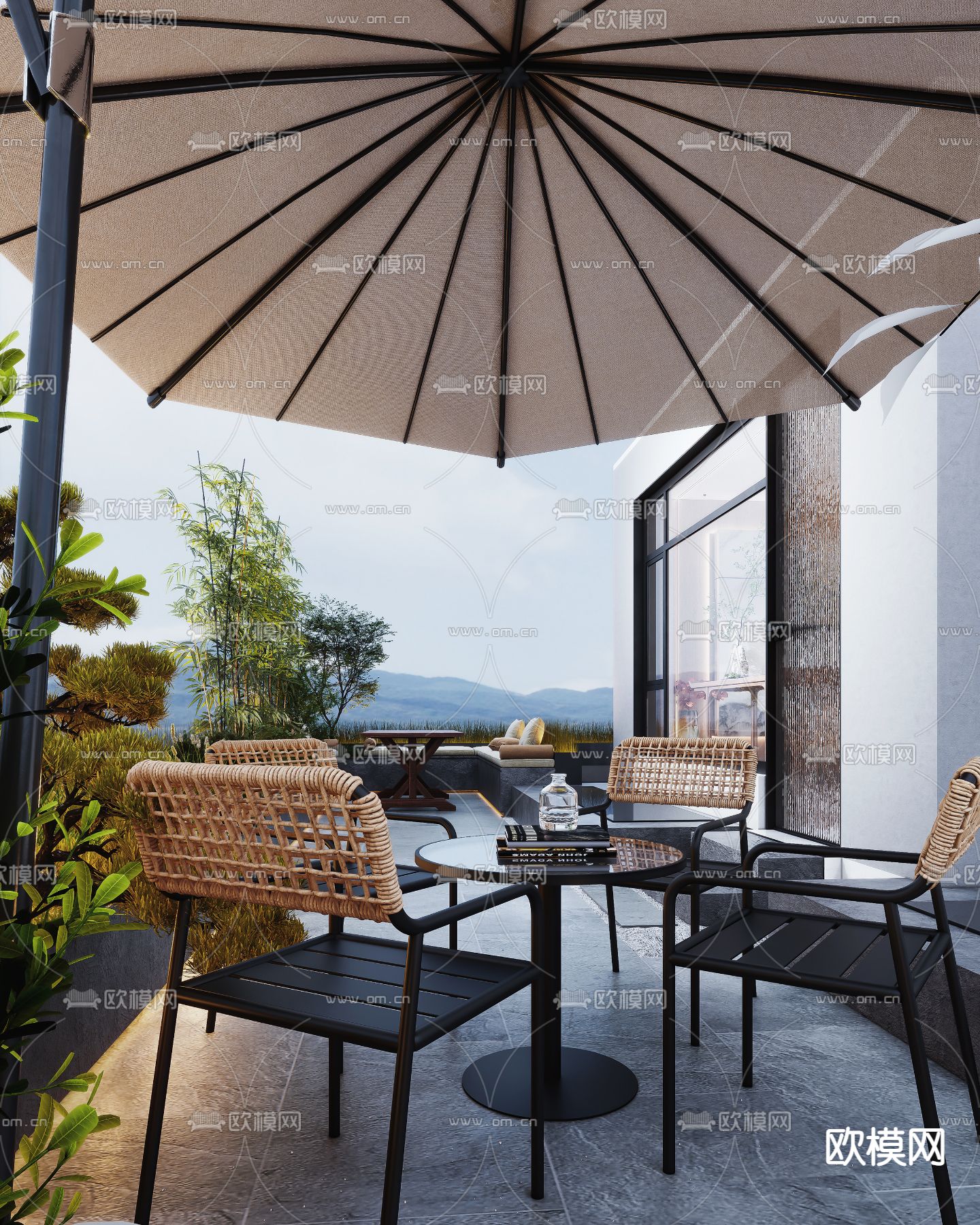 现代露天阳台 花园3d模型下载（渲染图3）