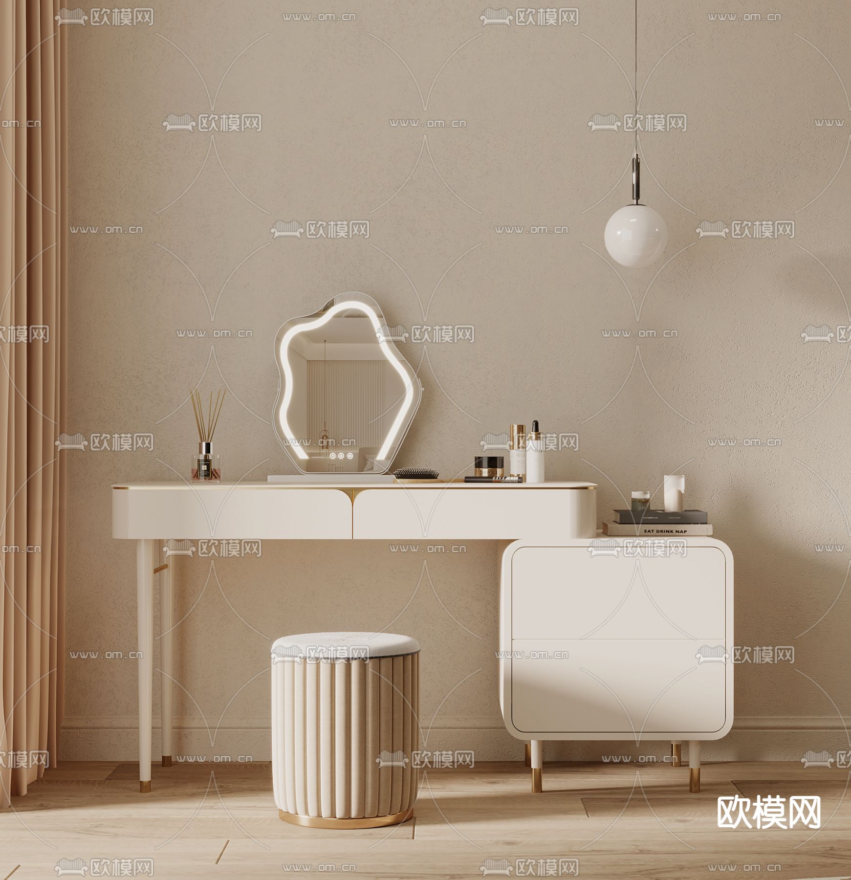 现代奶油风梳妆台3d模型