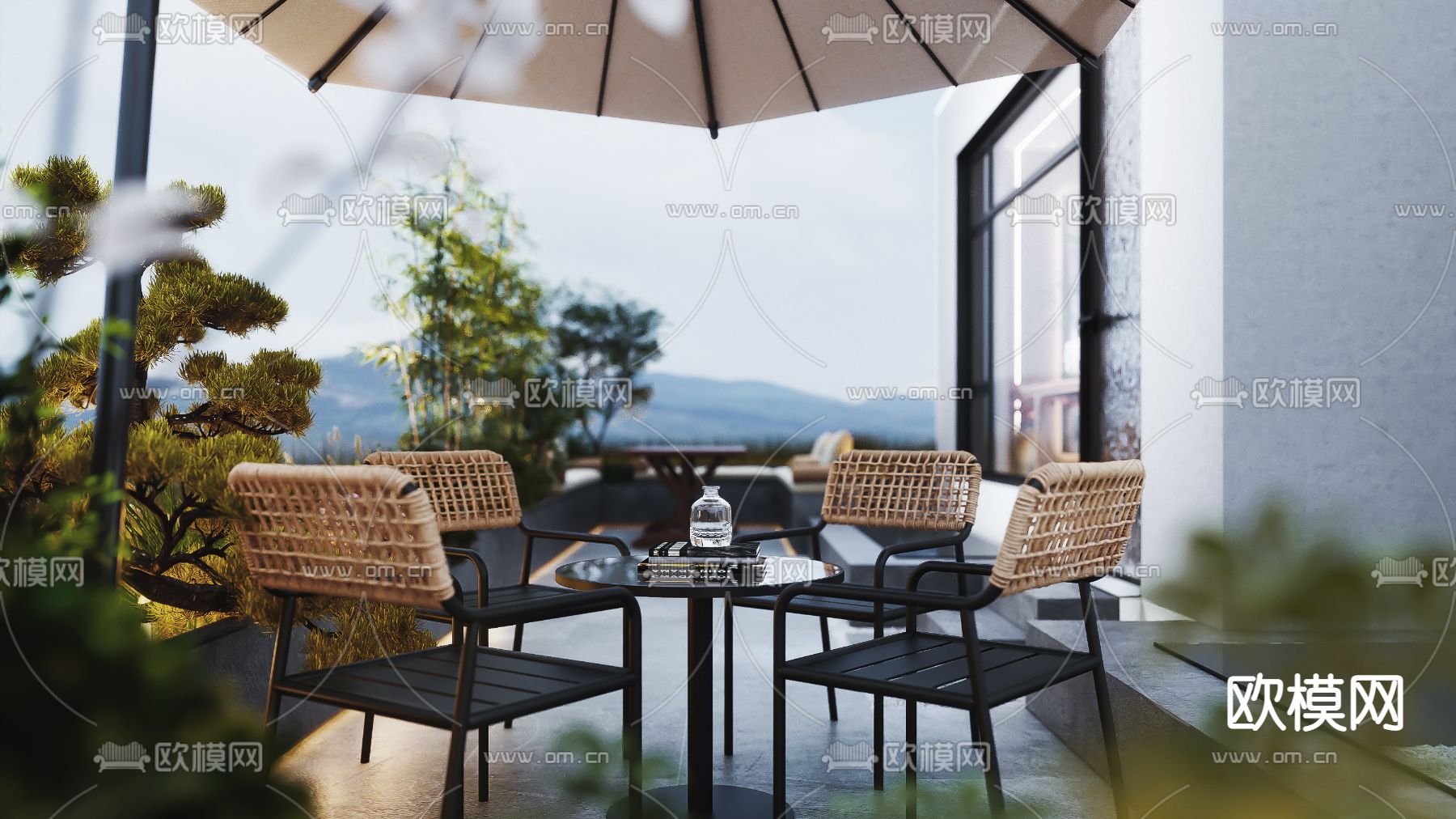 现代露天阳台 花园3d模型下载（渲染图1）