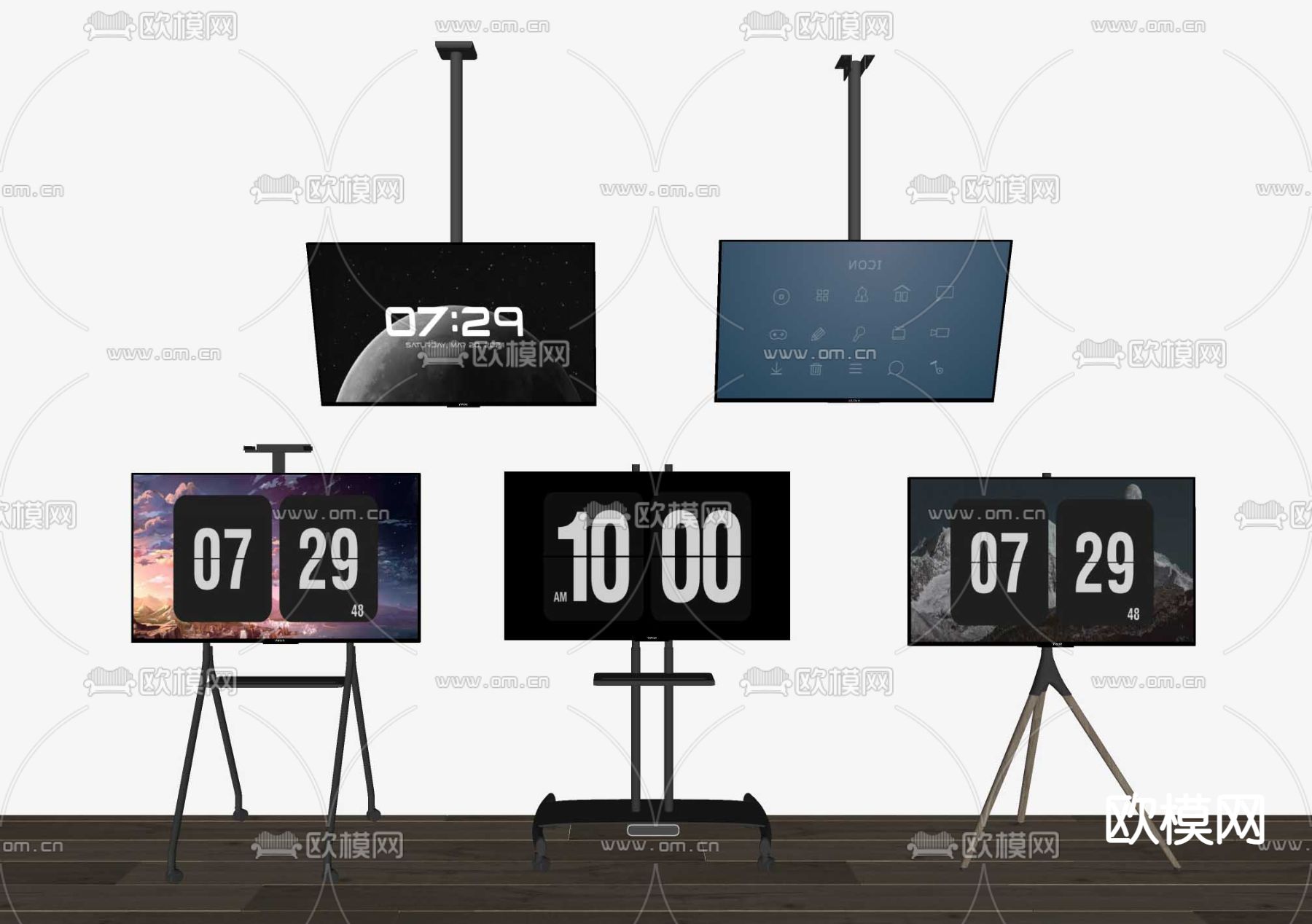 吊式电视 电视支架su模型下载（渲染图2）