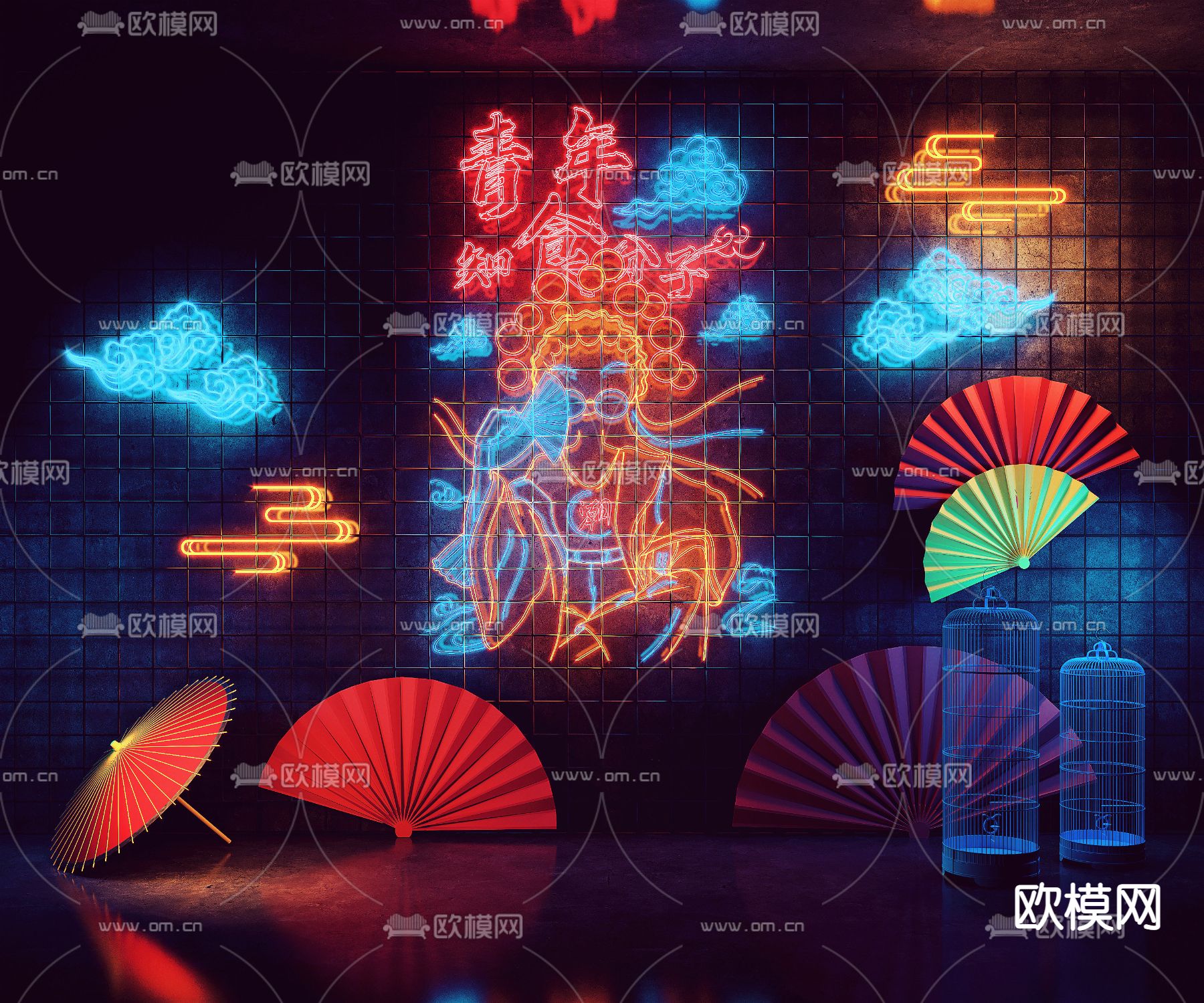 装饰灯 国潮美陈 京剧霓虹灯3d模型下载