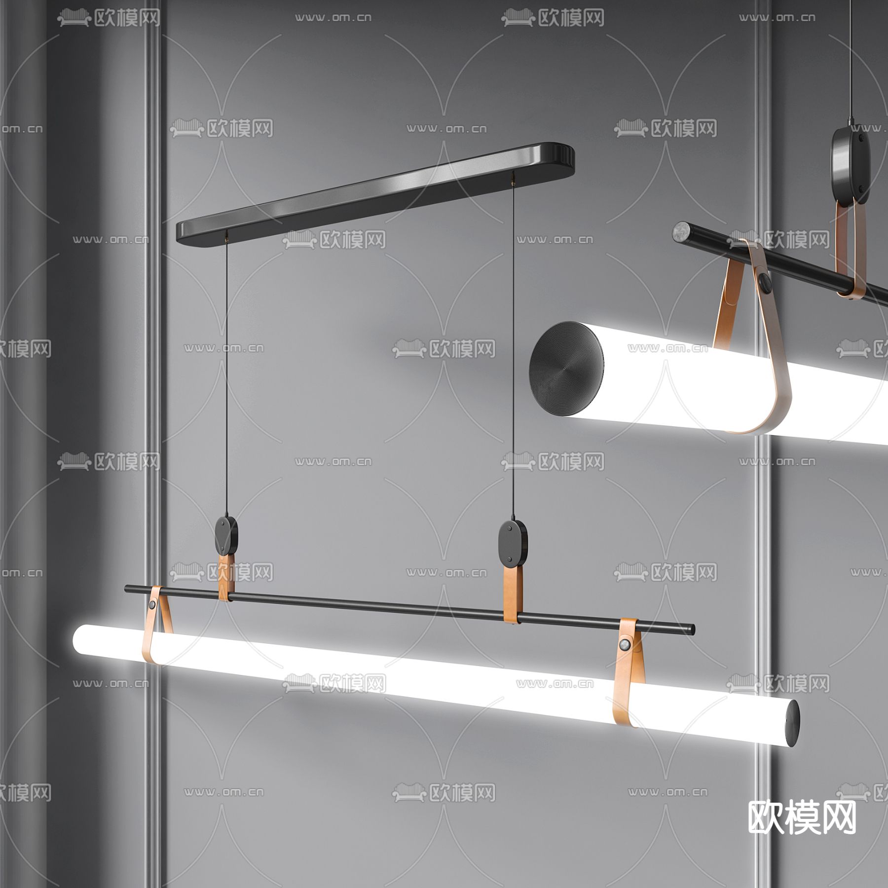 现代长条吊灯 办公吊灯3d模型下载