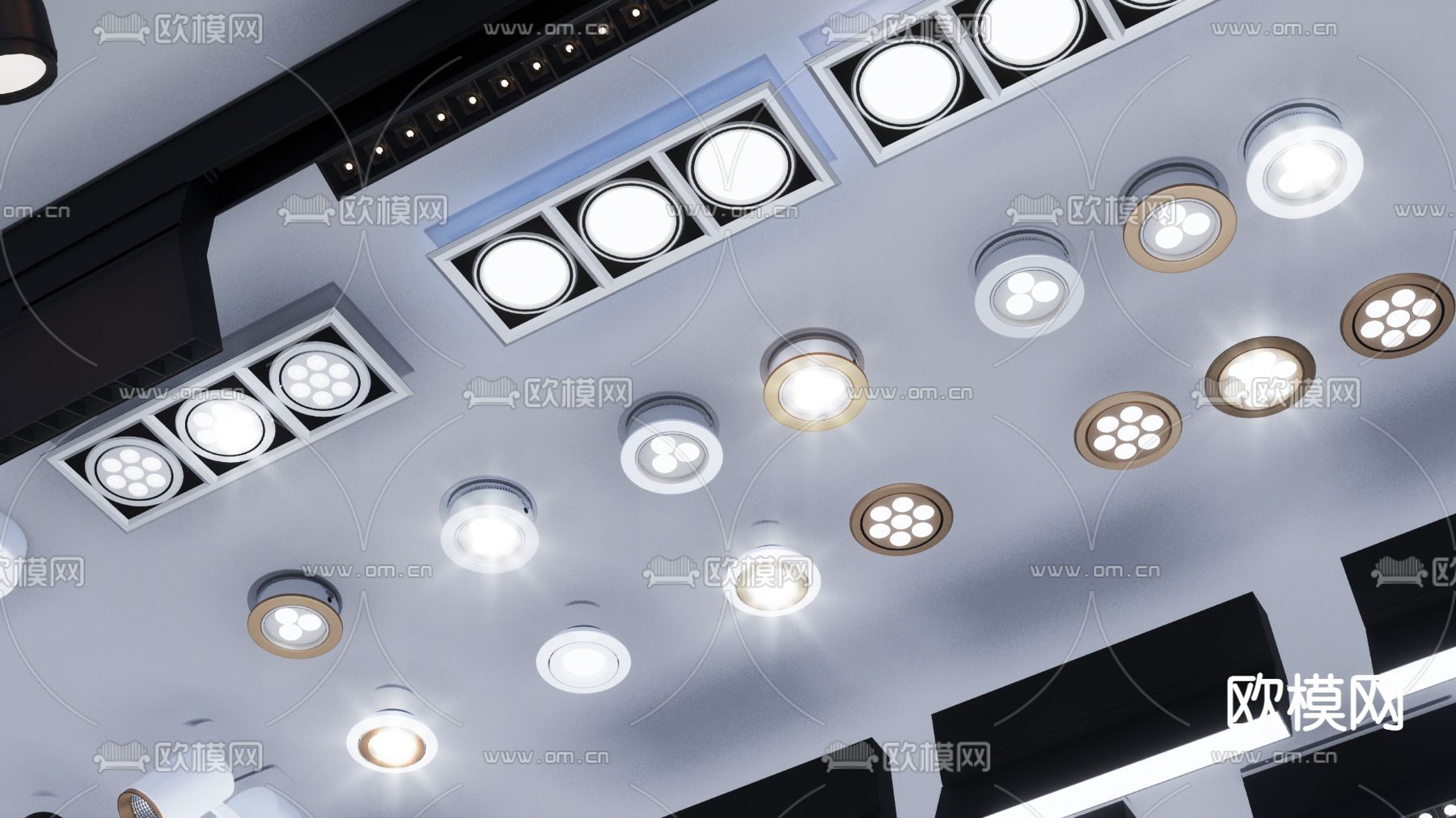 现代轨道灯 筒灯 射灯su模型下载（渲染图3）