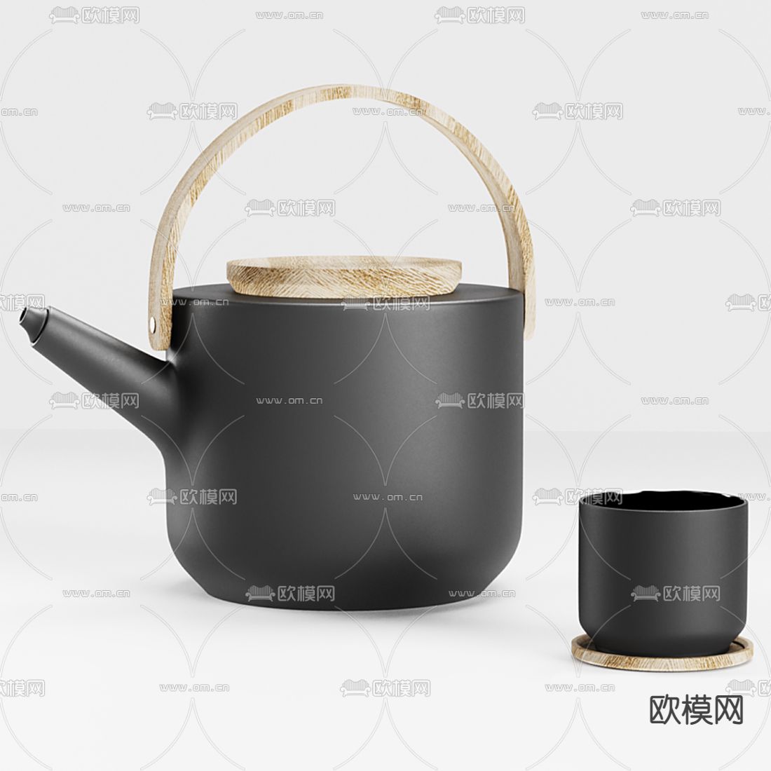 日式茶壶 茶具 杯子3d模型下载（渲染图2）