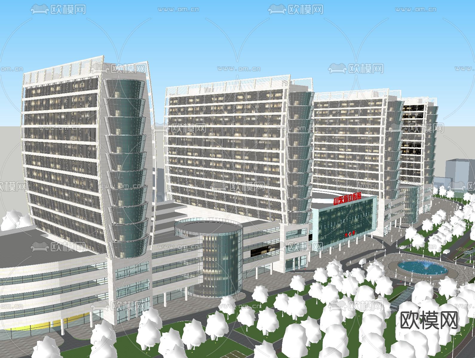 现代医院鸟瞰su模型下载（渲染图2）