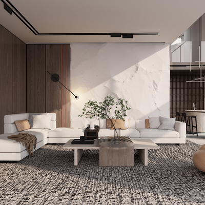  现代复式别墅客厅su模型 