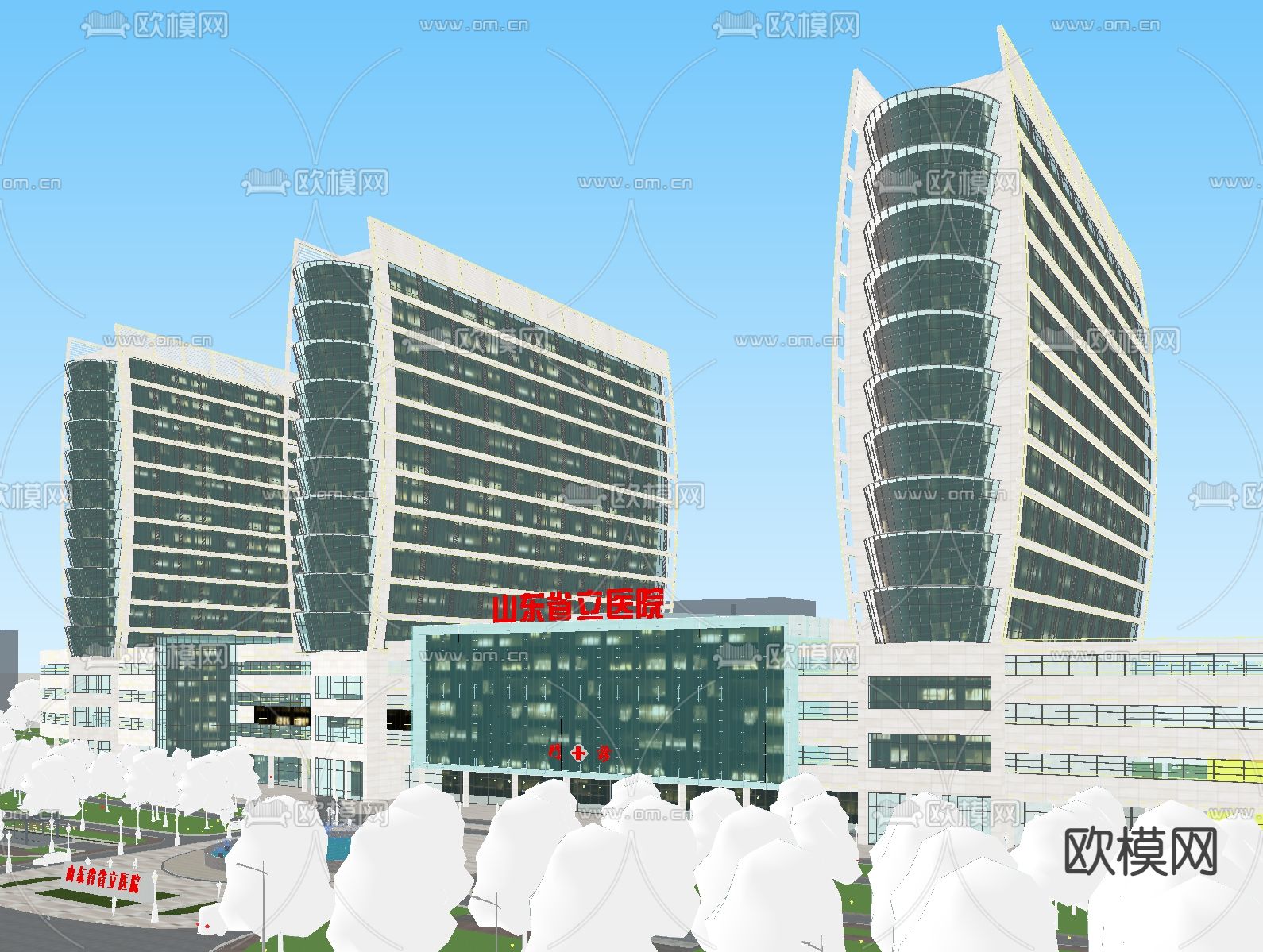 现代医院鸟瞰su模型下载（渲染图3）