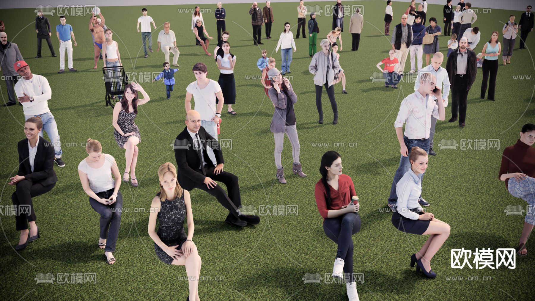 现代人物 男人 女人su模型下载（渲染图1）