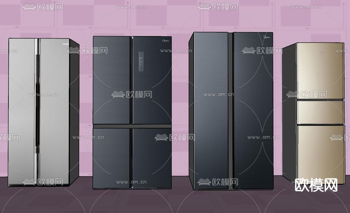 双开门冰箱su模型下载（渲染图2）