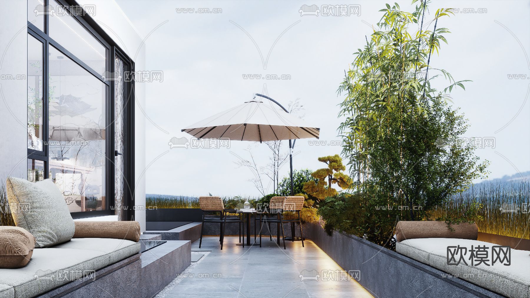 现代露天阳台 花园3d模型下载（渲染图2）