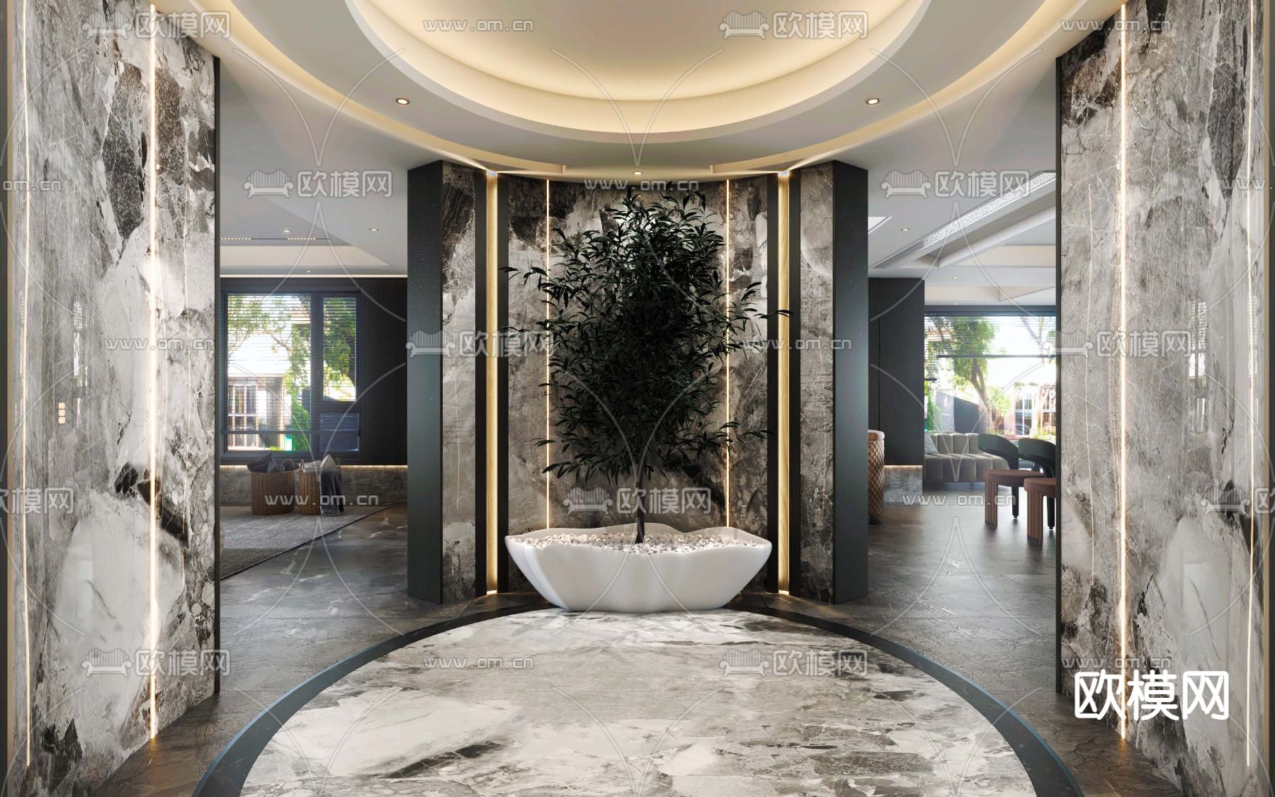 现代高级灰客厅餐厅3d模型下载（渲染图6）