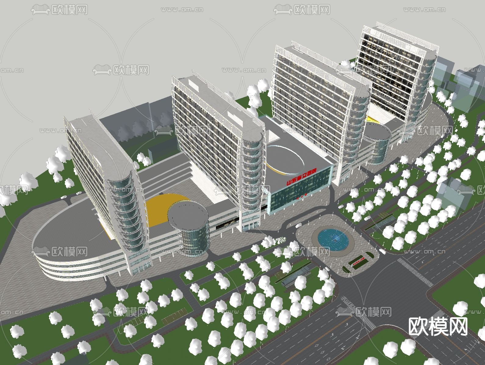 现代医院鸟瞰su模型下载（渲染图1）