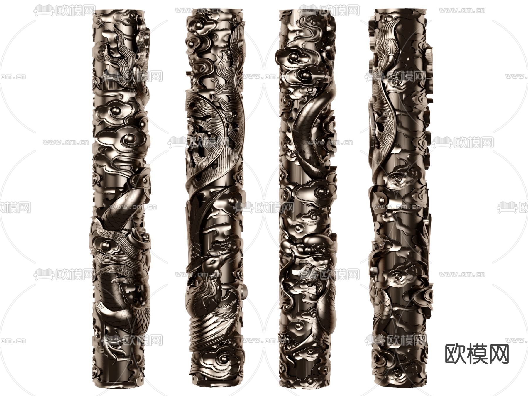 中式龙凤雕花柱子3d模型下载
