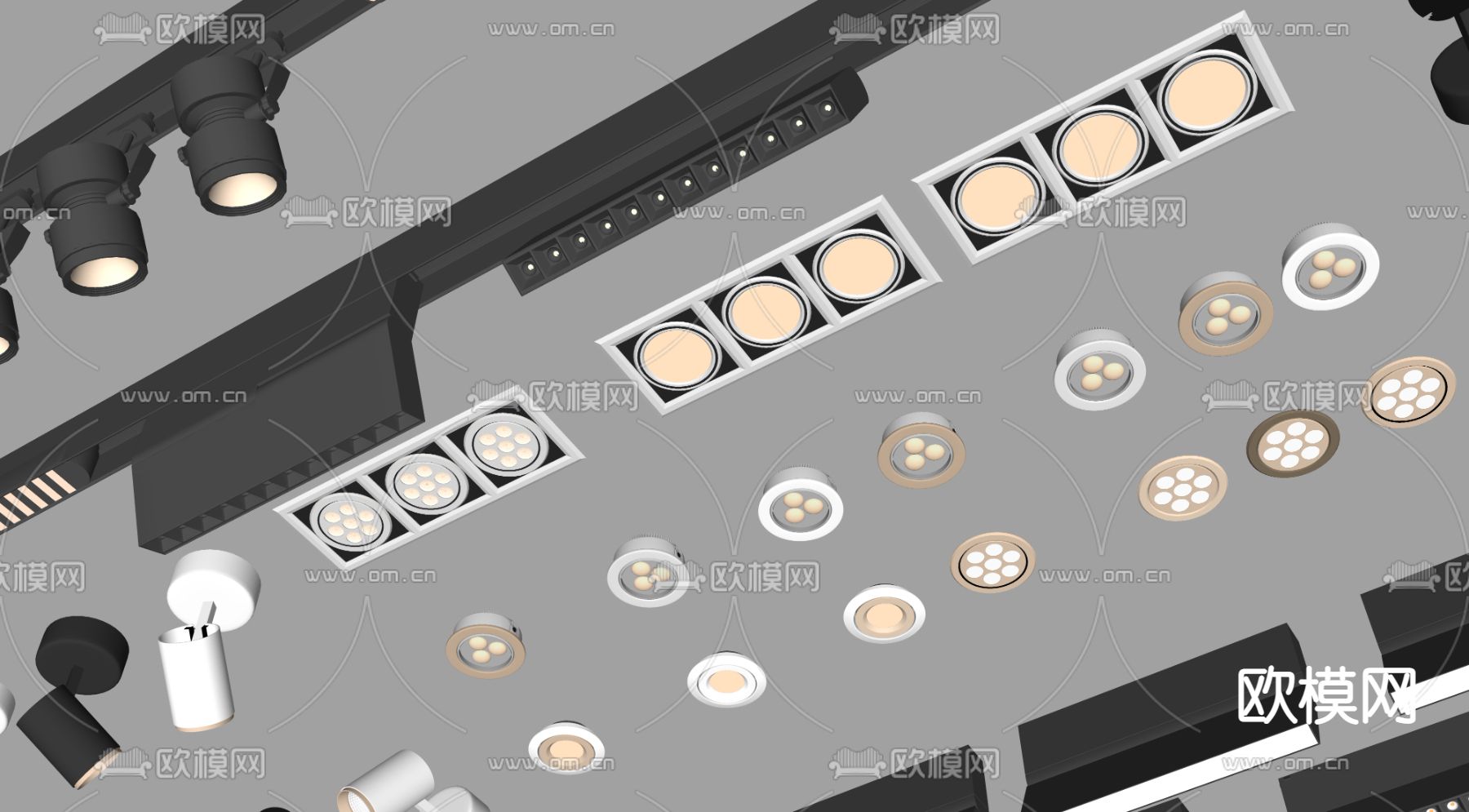 现代轨道灯 筒灯 射灯su模型下载（渲染图4）