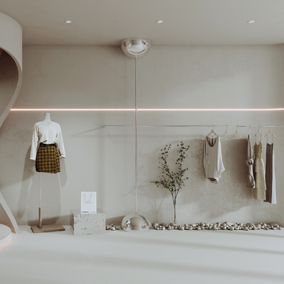  侘寂风服装店女装店su模型 