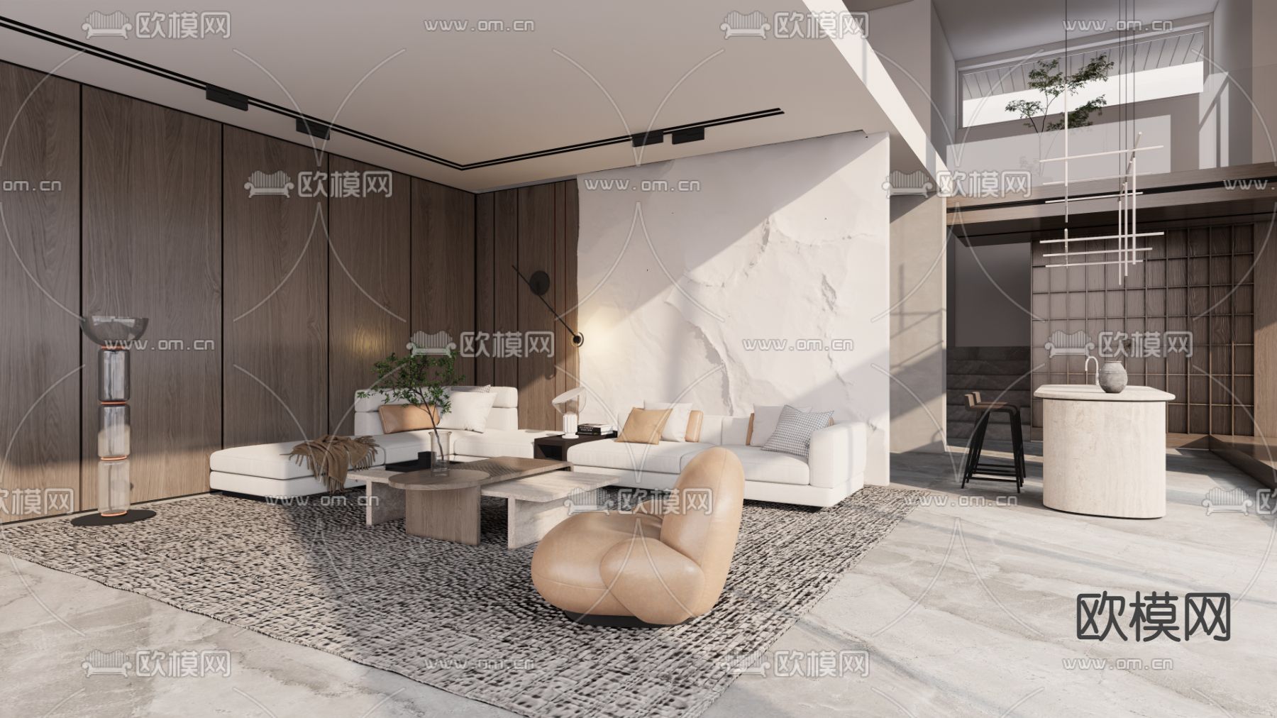现代复式别墅客厅su模型下载（渲染图3）