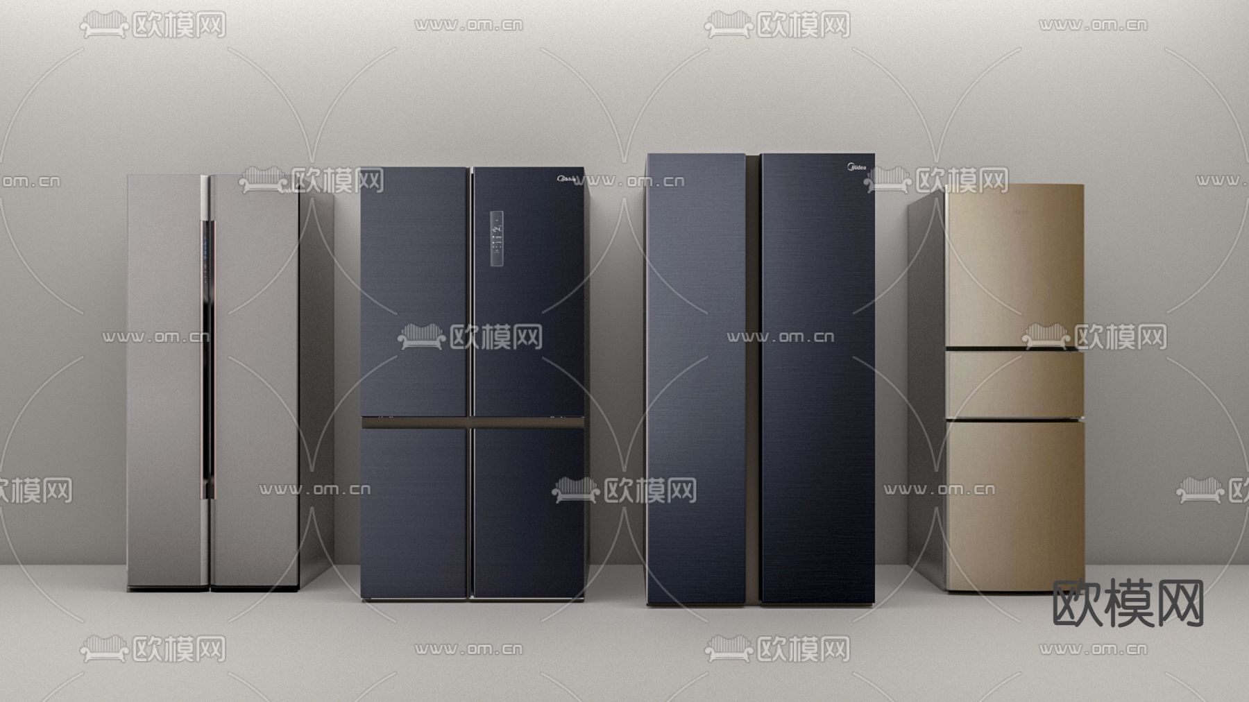 双开门冰箱su模型下载（渲染图1）