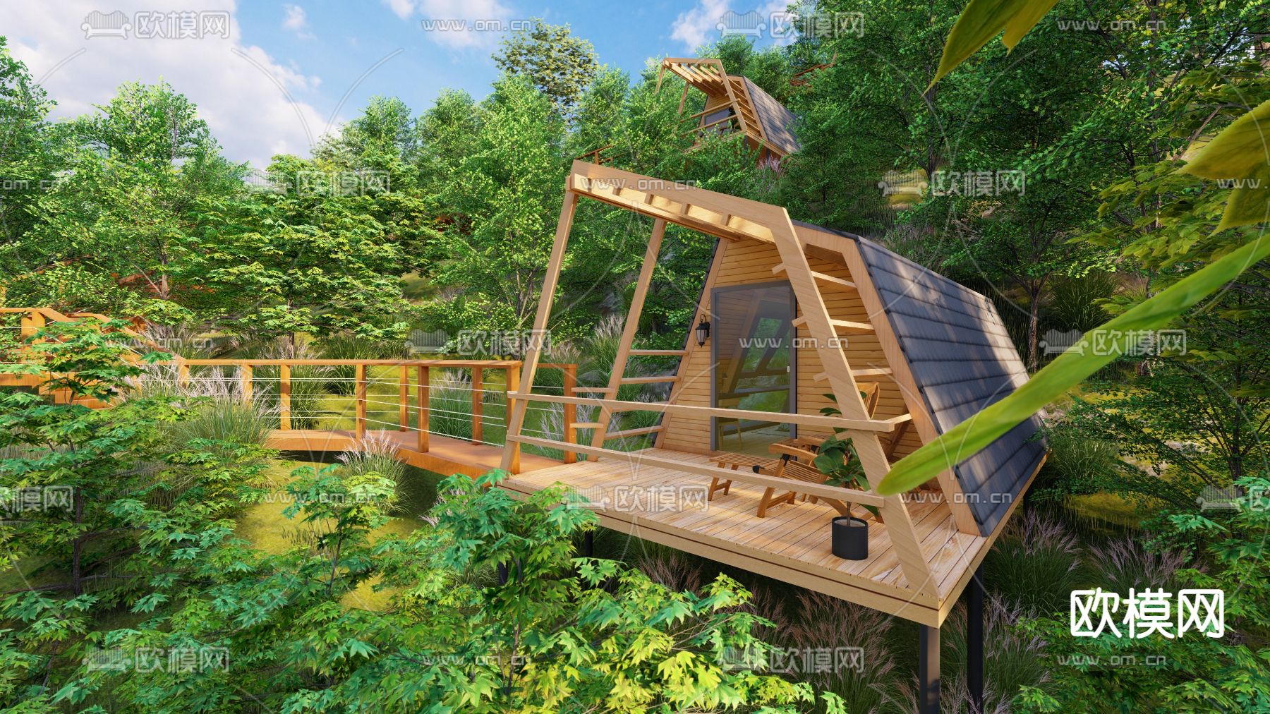 现代网红打卡景点树屋民宿su模型下载（渲染图5）