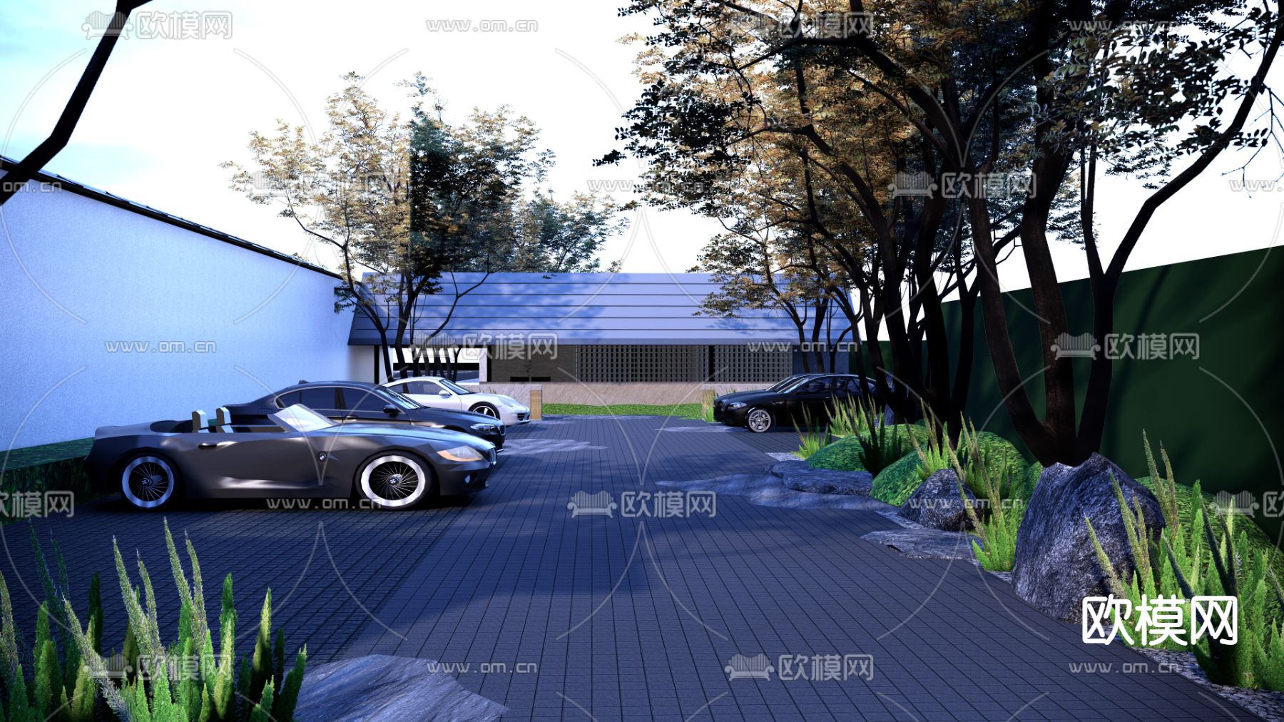 现代花园停车场su模型