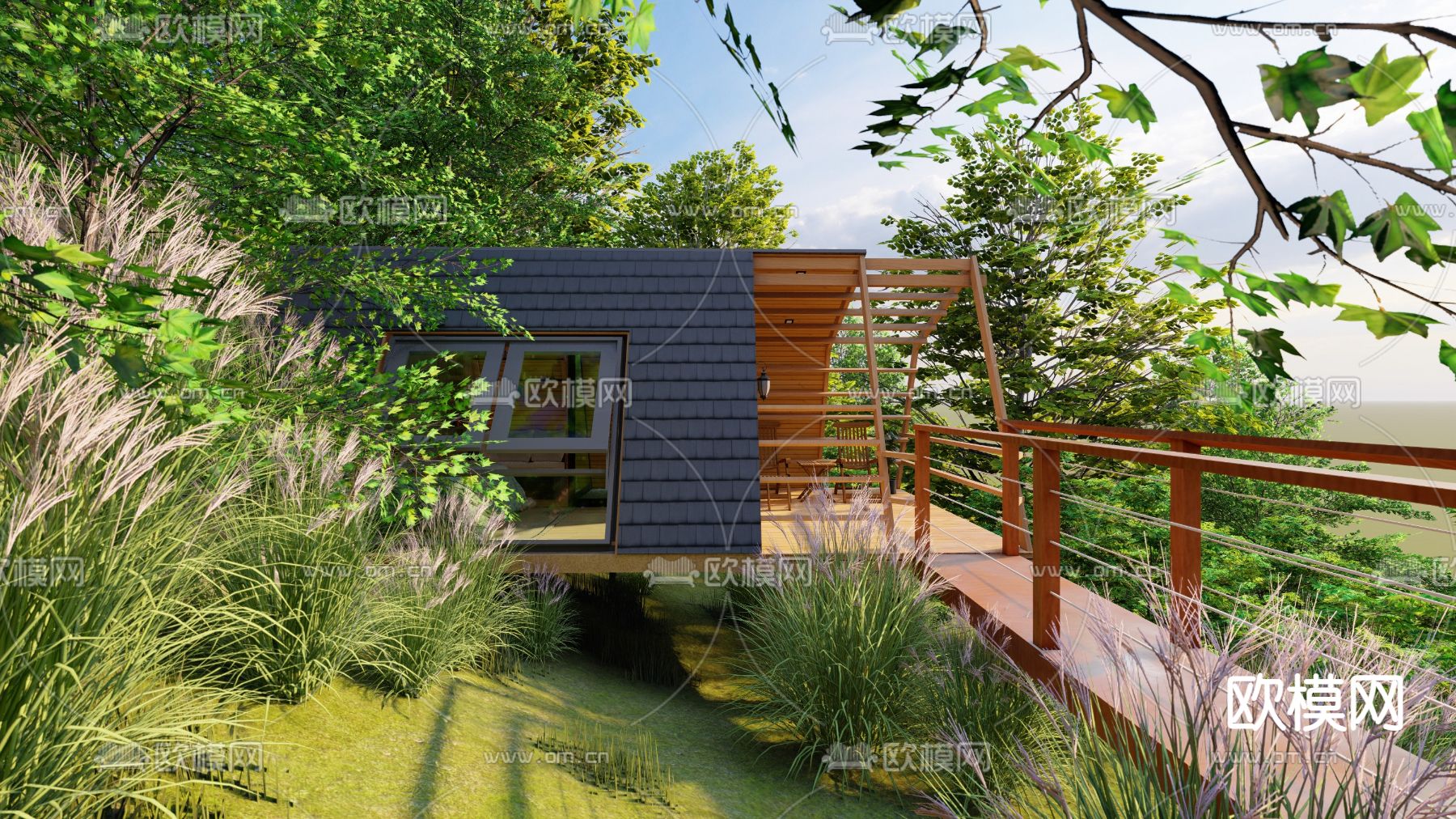 现代网红打卡景点树屋民宿su模型下载（渲染图1）