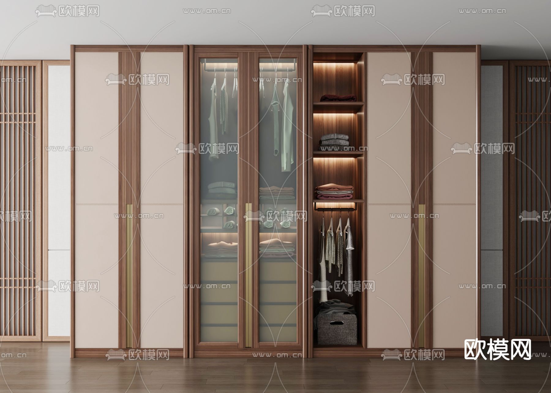 新中式推拉门衣柜 衣橱3d模型下载