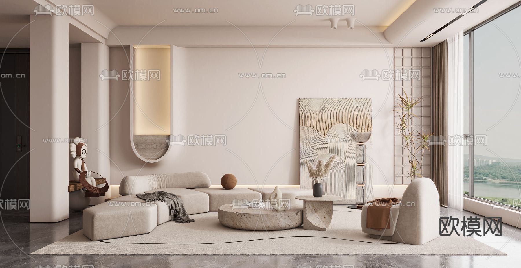 侘寂风客厅3d模型下载_ID12133197_3dmax免费模型-欧模网