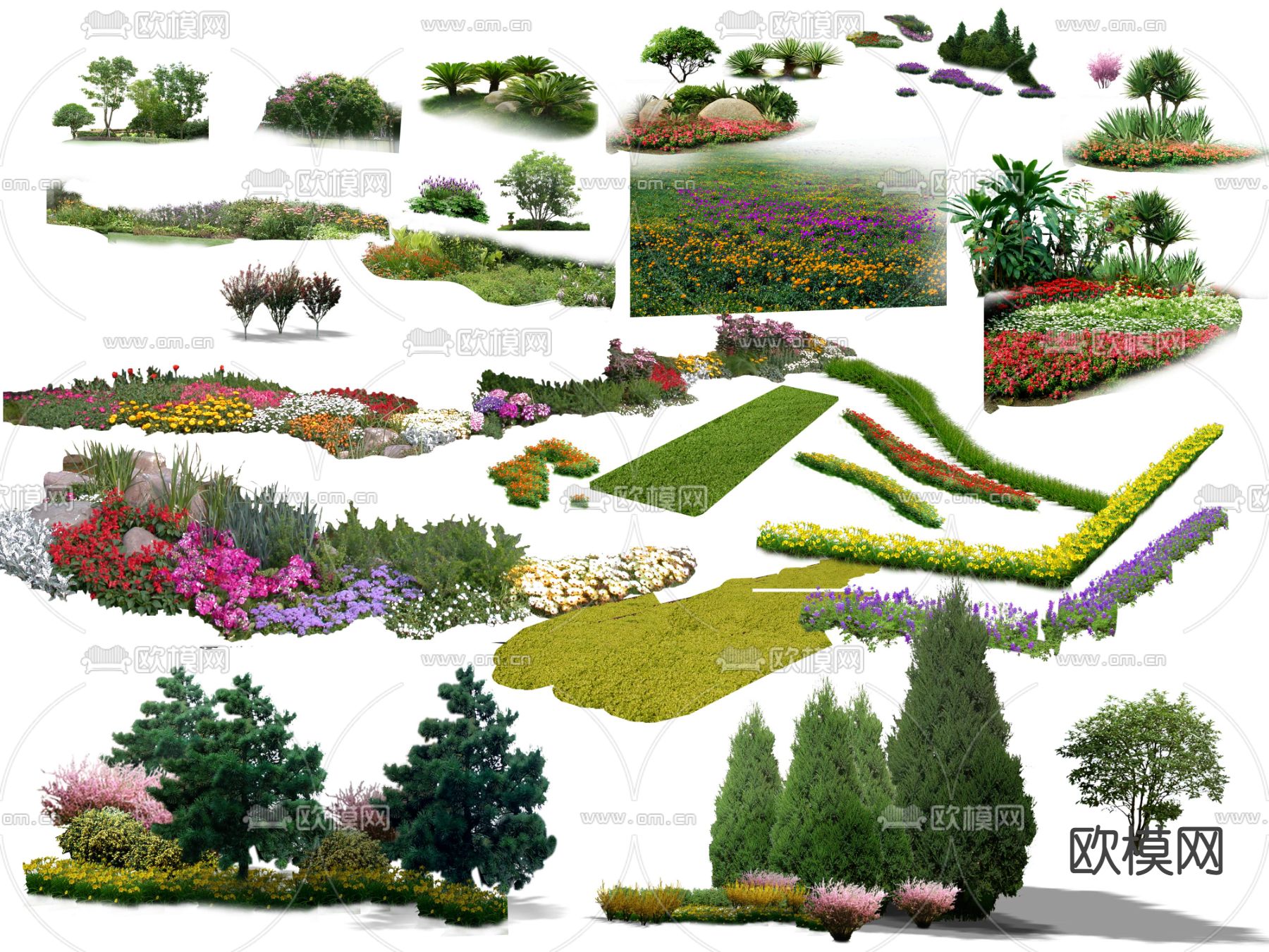 现代景观树花卉草坪灌木psd下载_ID12132757_3dmax免费模型-欧模网