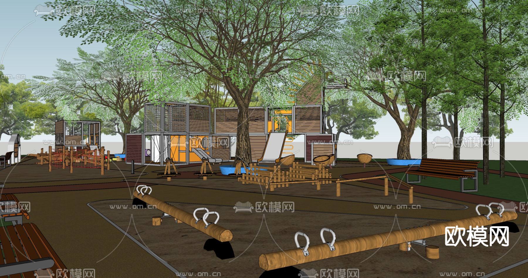 现代户外拓展亲子儿童活动乐园su模型下载（渲染图3）