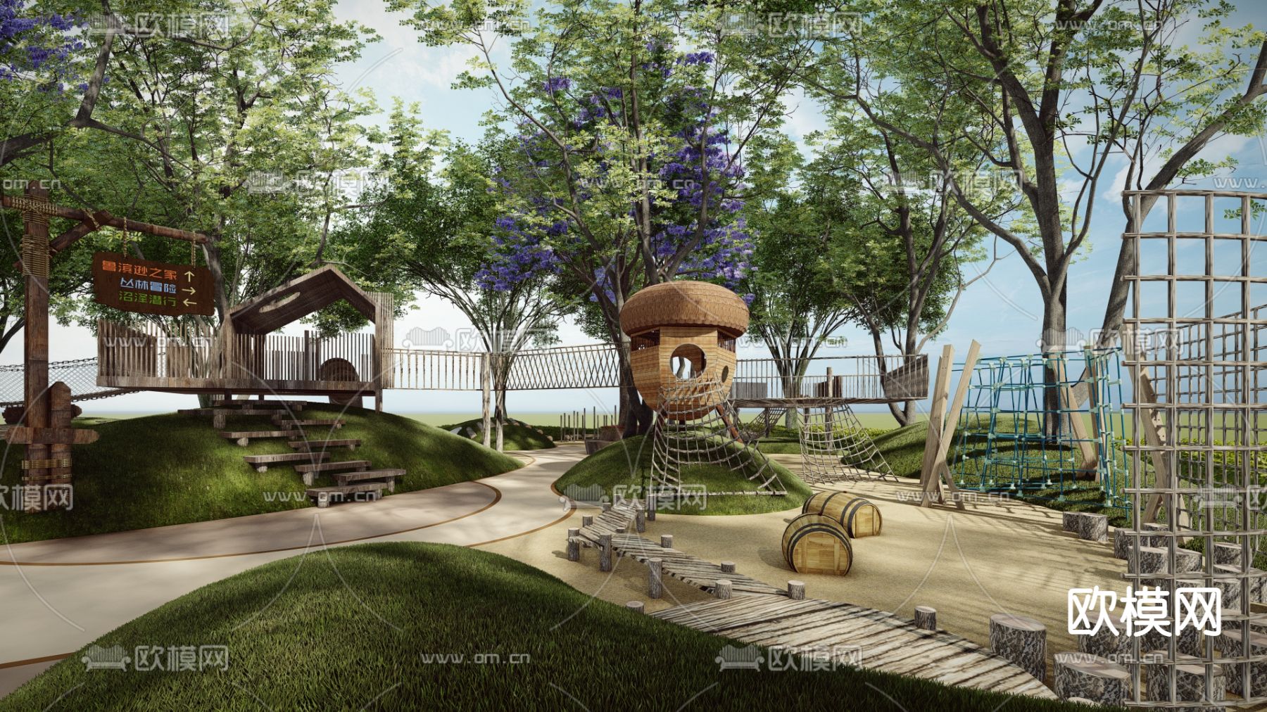 现代户外拓展亲子儿童活动乐园su模型下载（渲染图3）