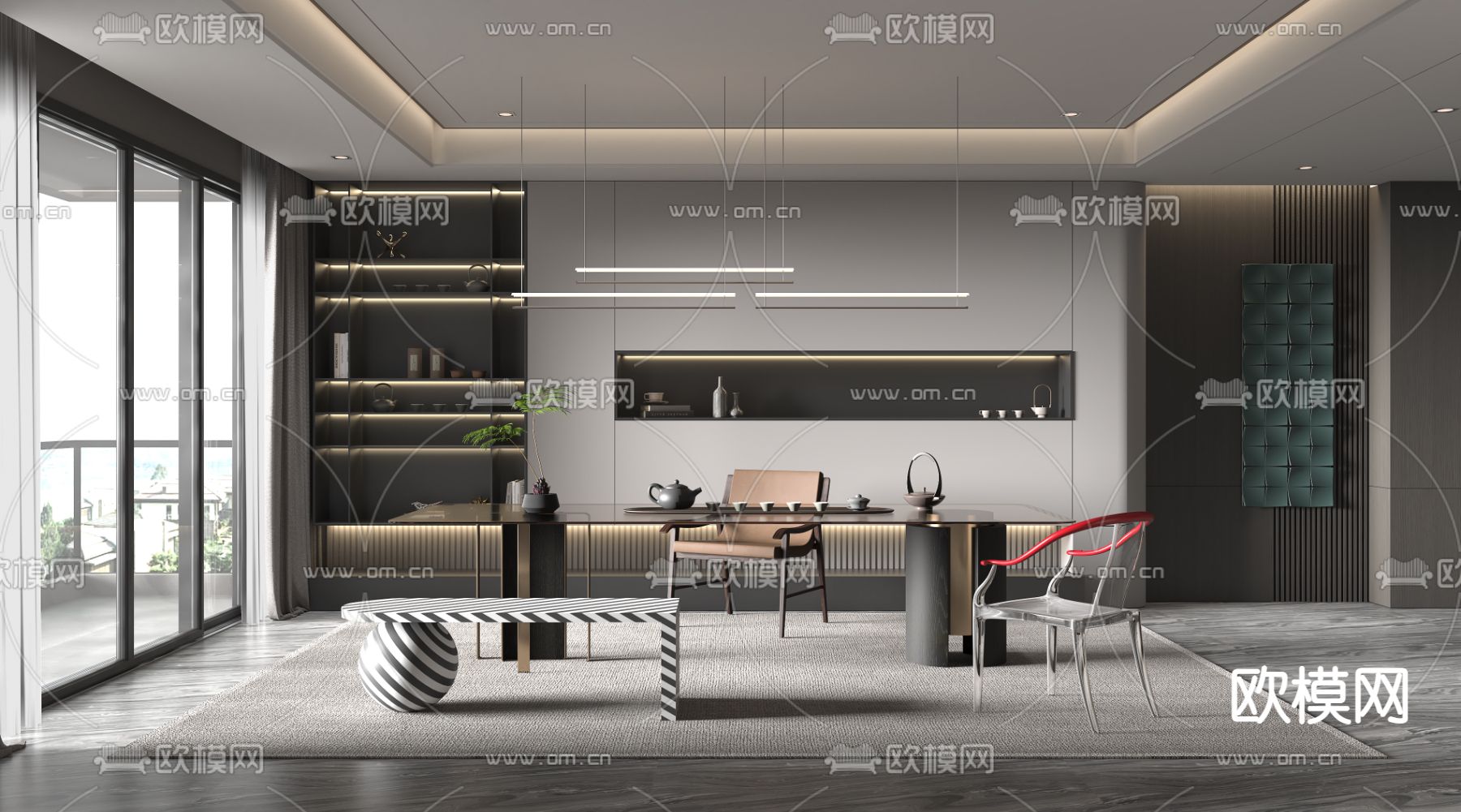现代高级灰茶室3d模型下载（渲染图1）