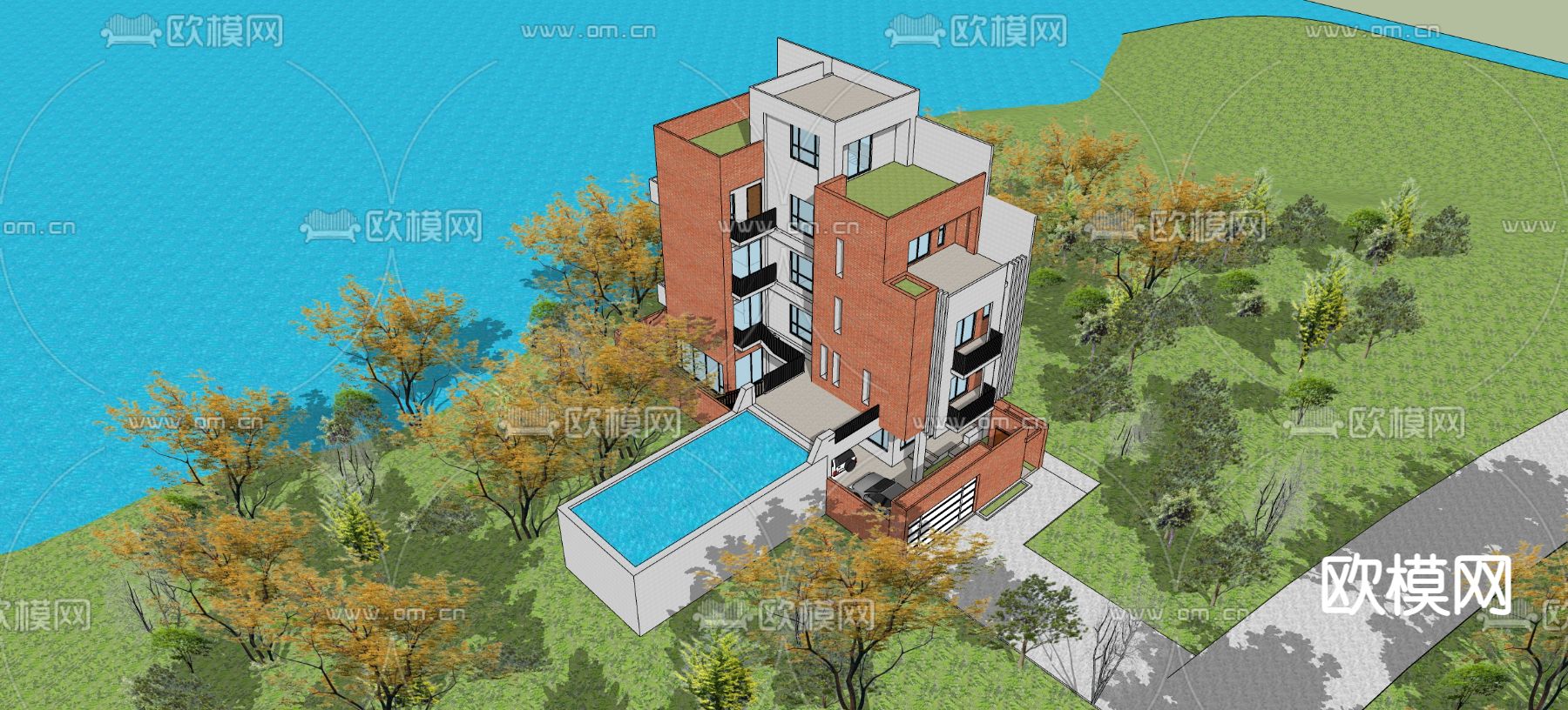 现代别墅外观su模型下载（渲染图2）