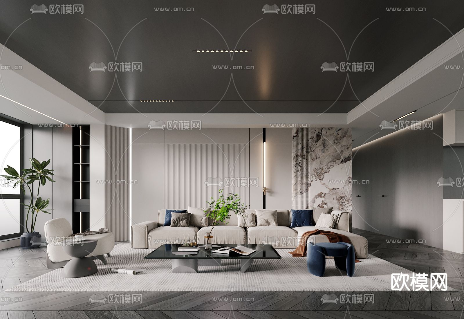 现代高级灰客厅3d模型下载