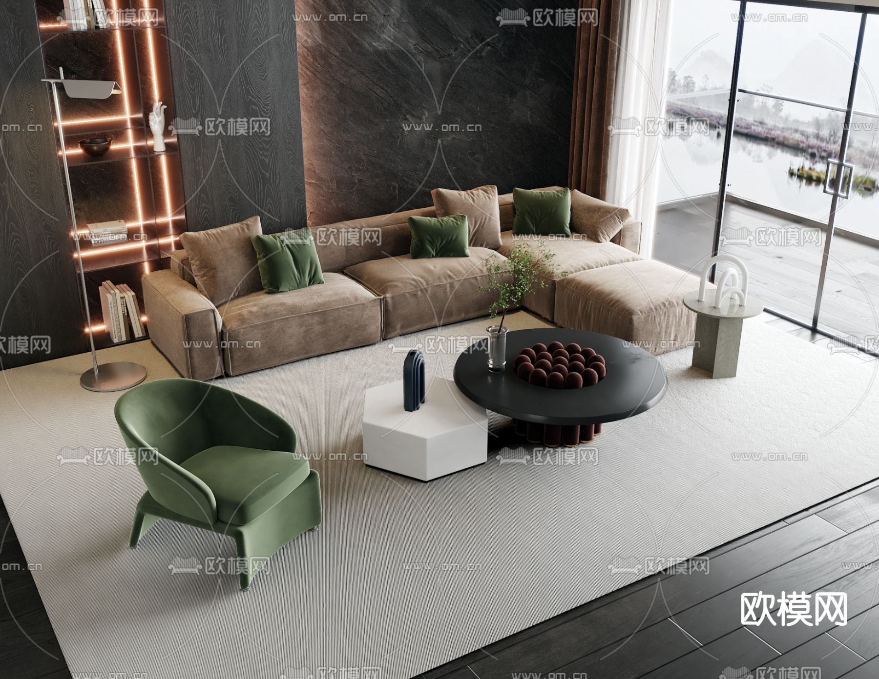 现代组合沙发3d模型下载_ID12131486_3dmax免费模型-欧模网