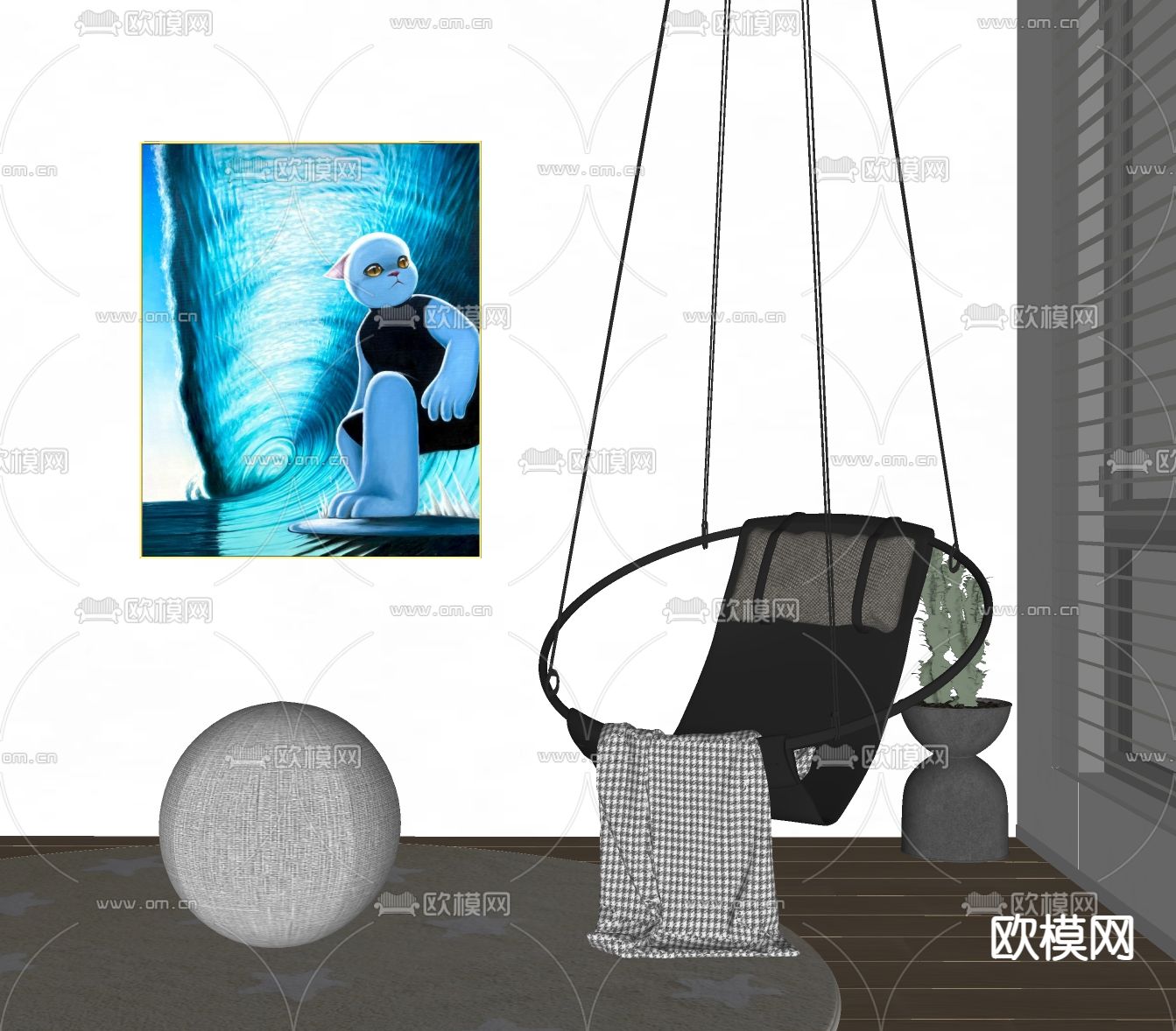 Minotti 吊椅 装饰画su模型