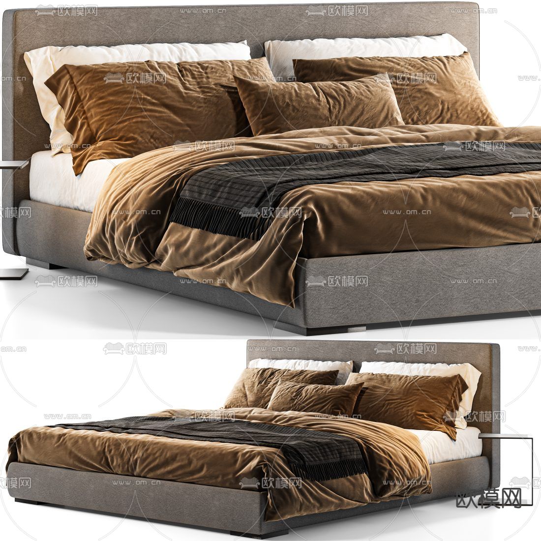 Meridiani 现代布艺双人床3d模型下载（渲染图2）